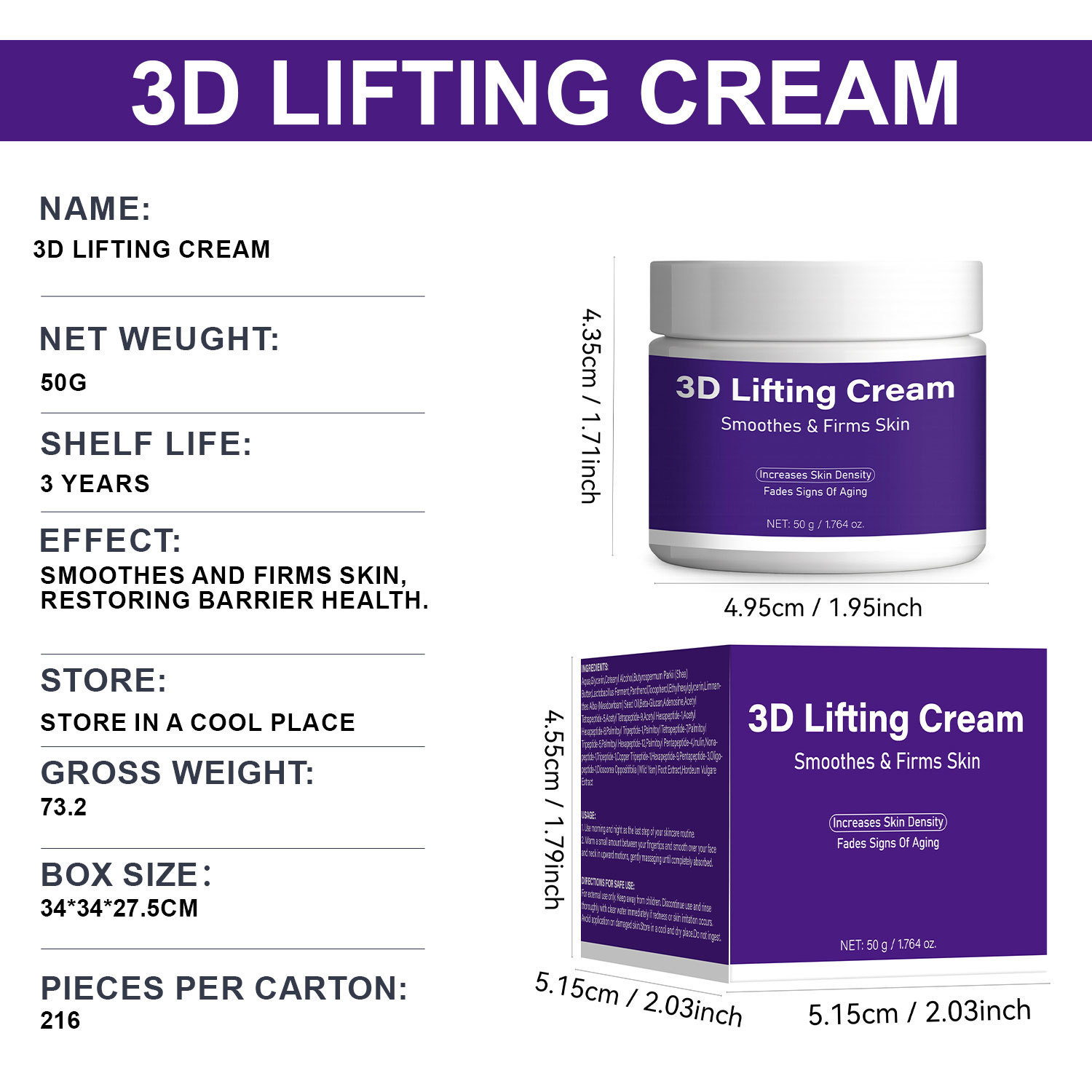 3D Lifting Cream For Face Firming Contouring And Shaping Skin Tightening And Anti Gravity Moisturizer 50g