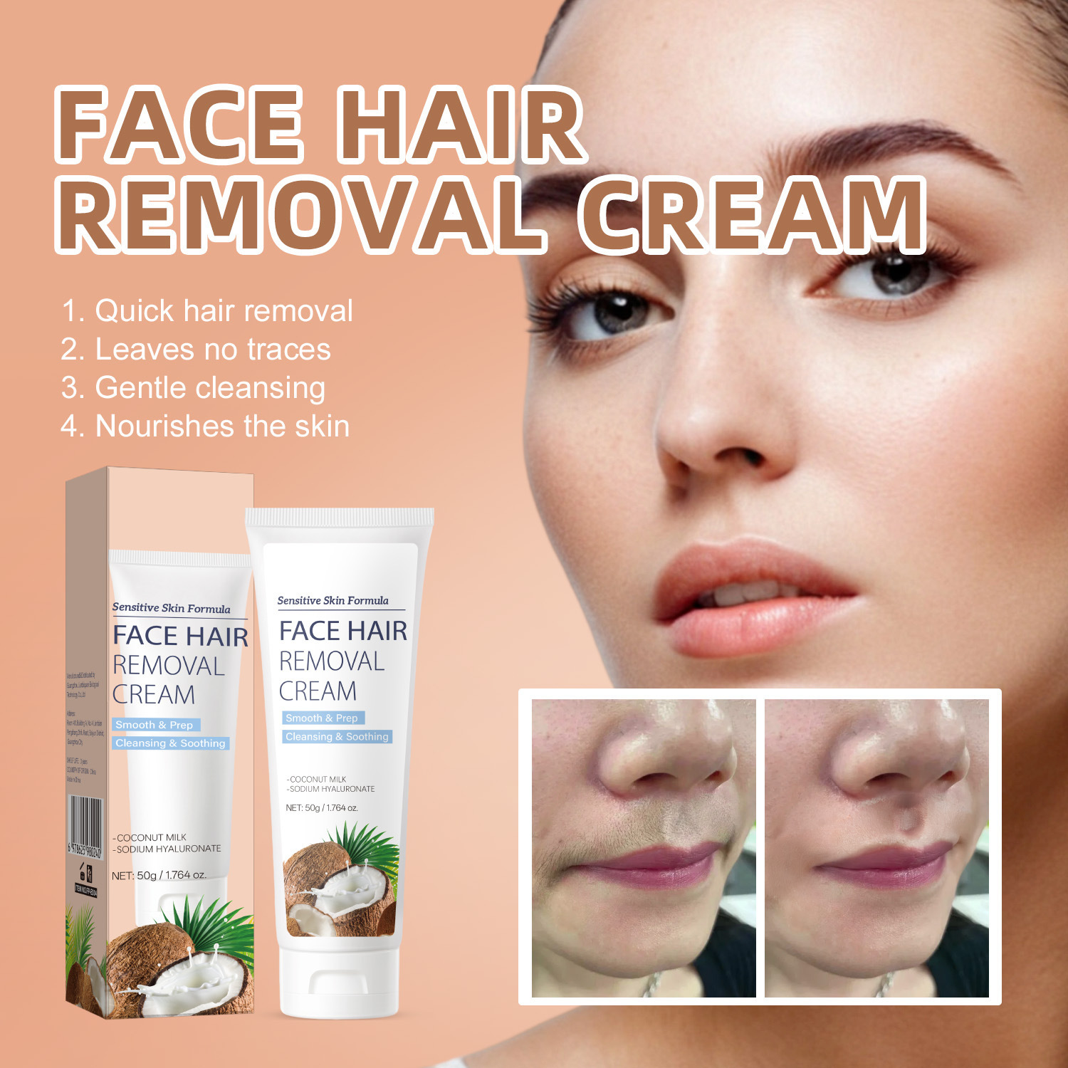 Facial Hair Removal Cream Gentle Smoothing Fine Hair Reducing For Daily At Home Grooming Care