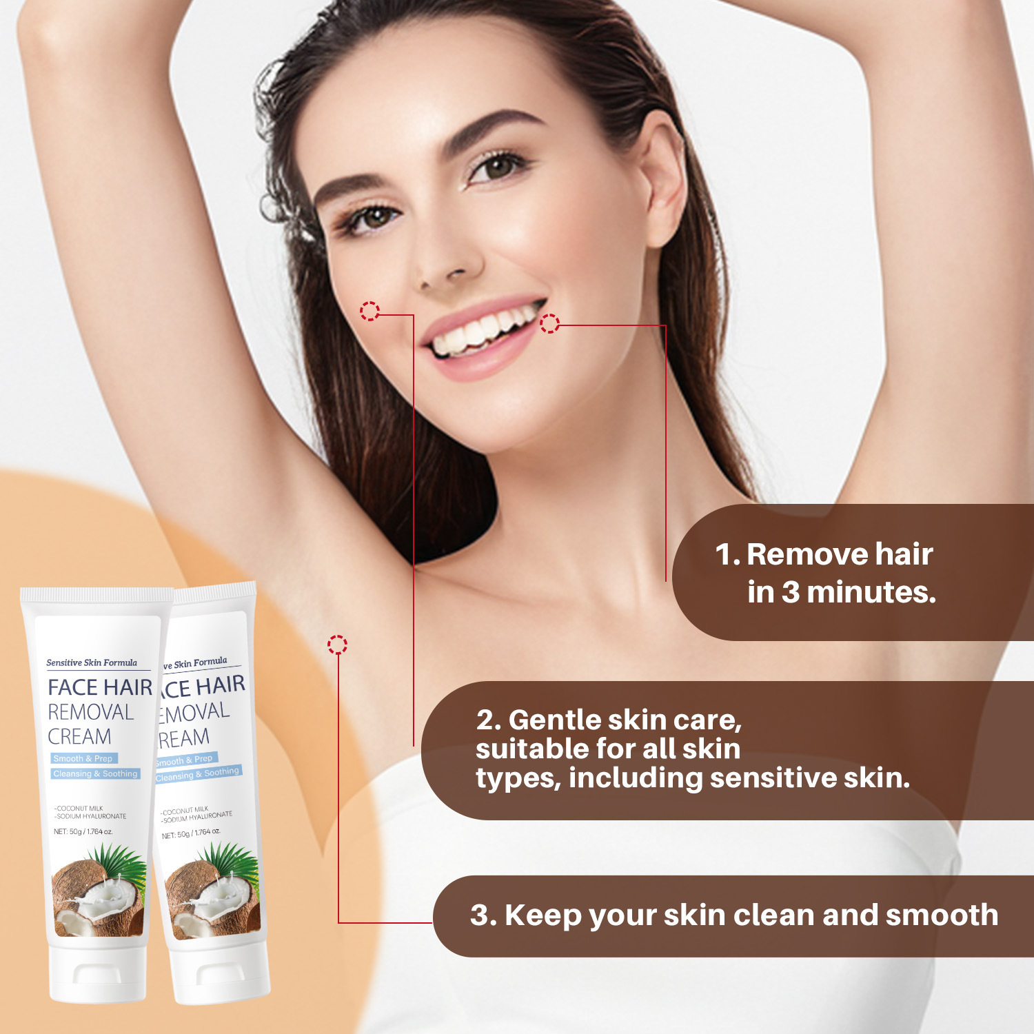 Facial Hair Removal Cream Gentle Smoothing Fine Hair Reducing For Daily At Home Grooming Care