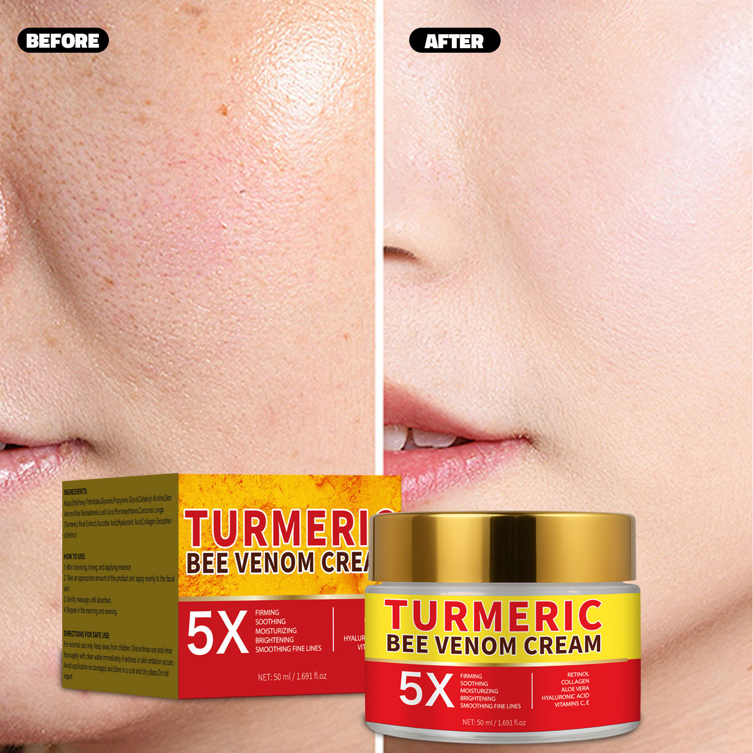 Turmeric Bee Venom Moisturizing Cream Hydrating Nourishing For Soft Smooth Skin Daily Face Care 50ml