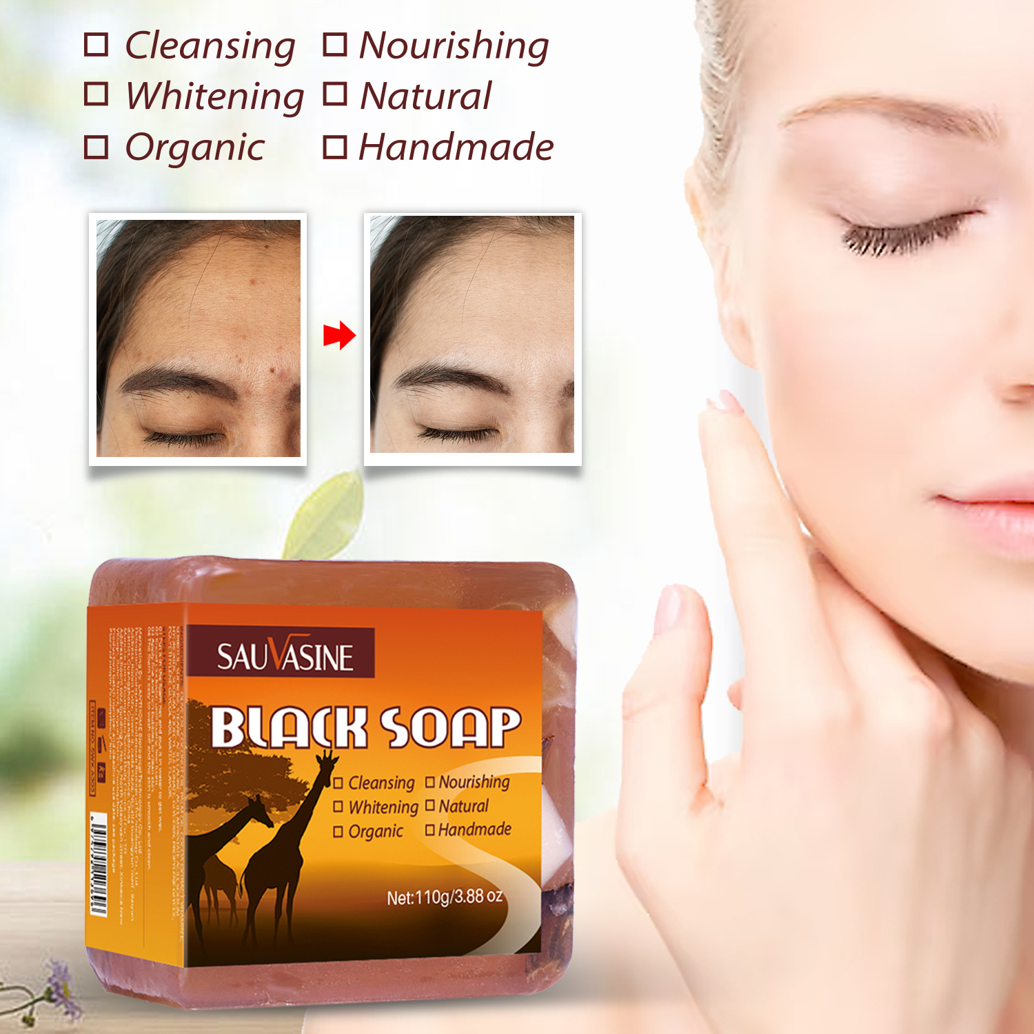 African Black Soap Deep Cleansing Body Wash Handmade Essential Oil Soap For Daily Bath And Shower 110g
