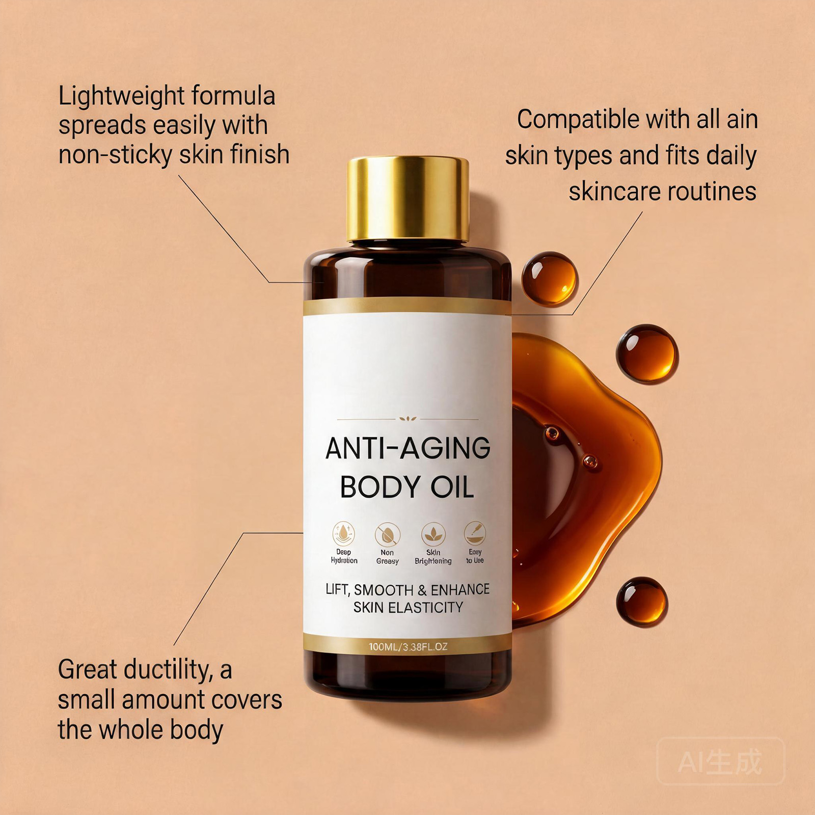 Revitalizing Body Essential Oil Deep Moisturizing Soften Even Bright Light Smooth Easy Spread Skin Body Care