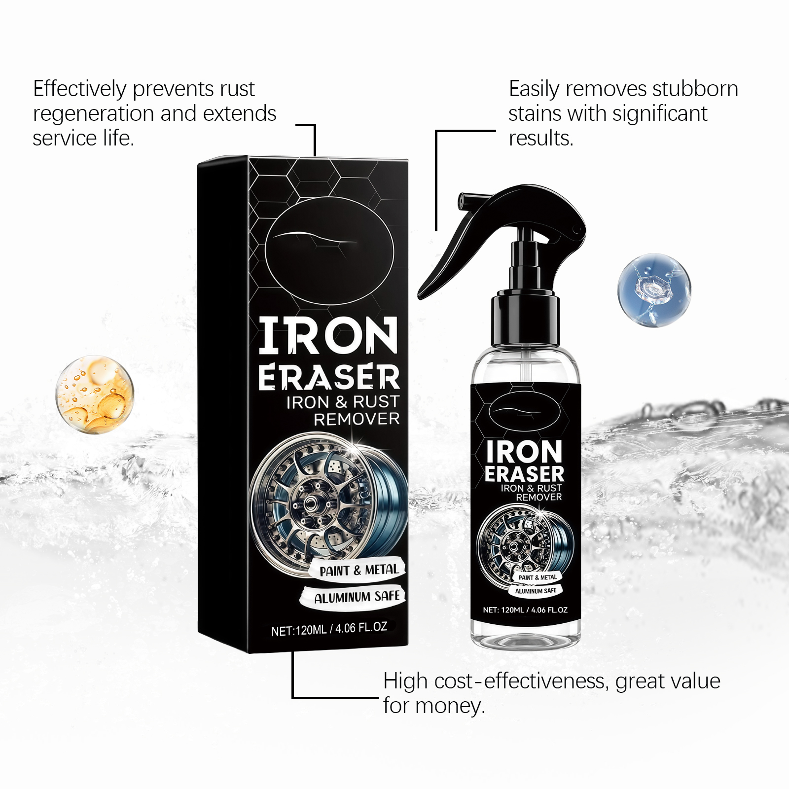 Car Rust Cleaner Mild Clean Car Body Tire Oxidation Rust Stain Daily Auto Rust Clean Spray
