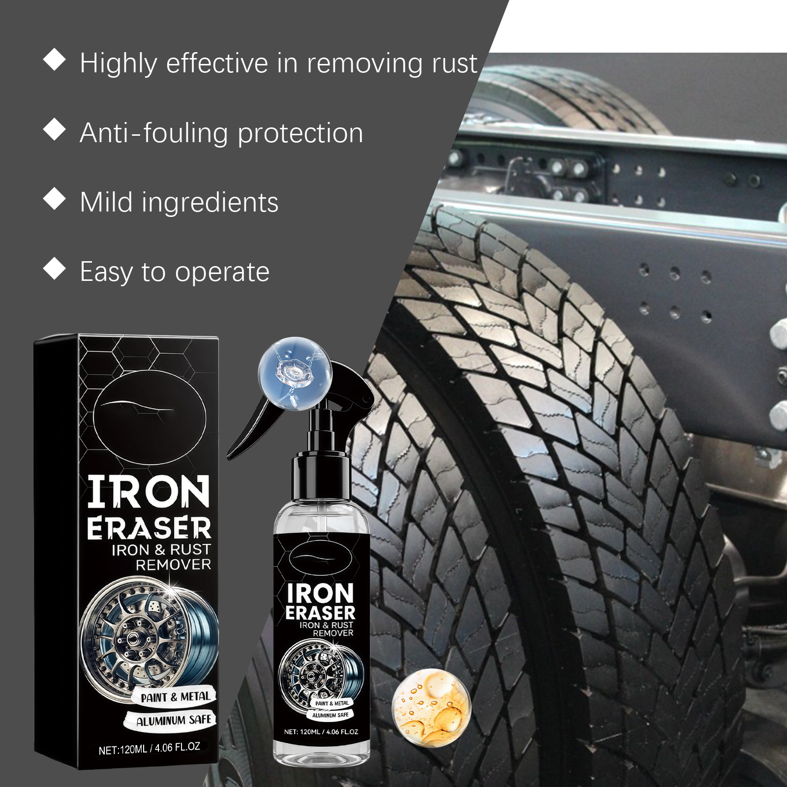 Car Rust Cleaner Mild Clean Car Body Tire Oxidation Rust Stain Daily Auto Rust Clean Spray