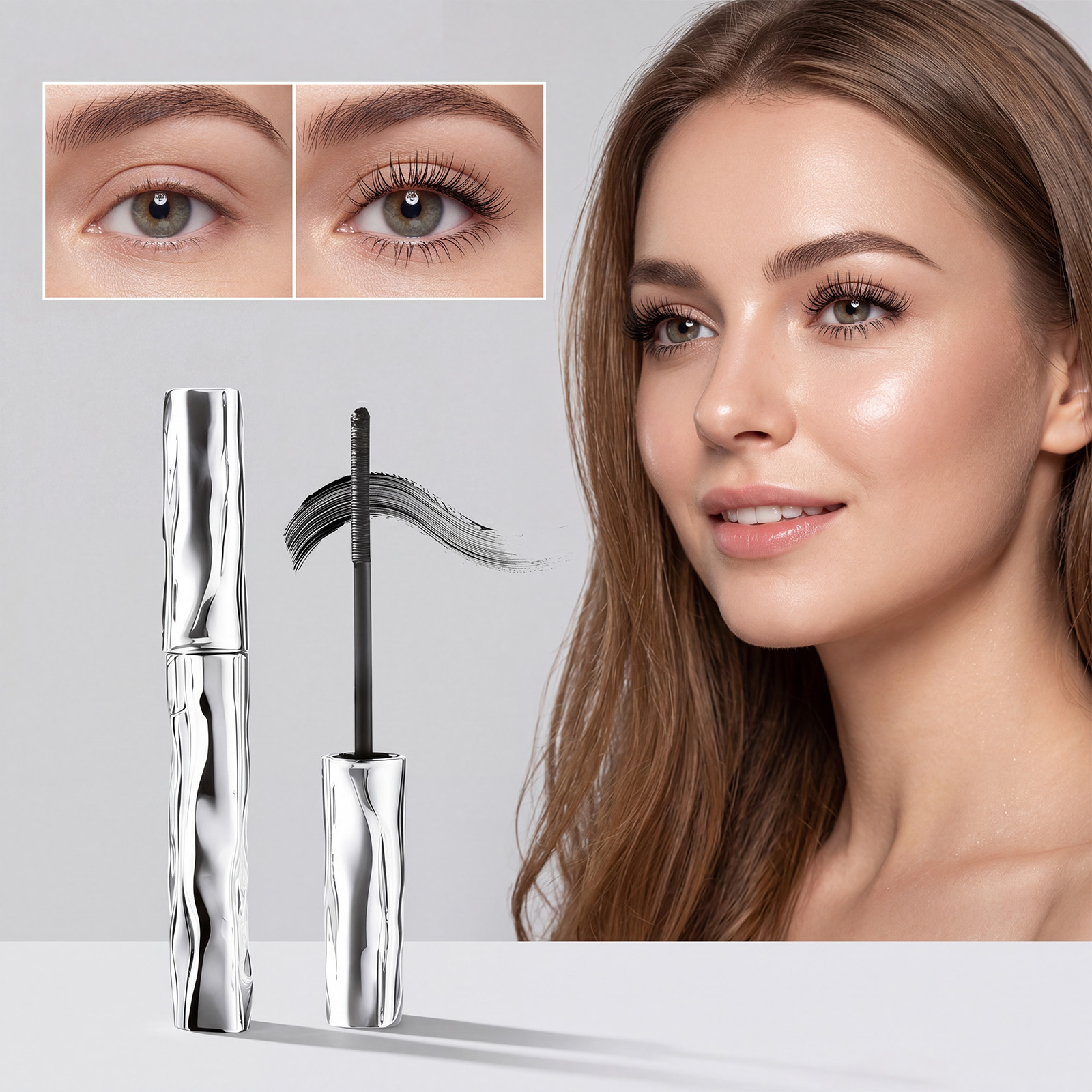 (Black) Length Curling Primer Mascara Black Separated Clump Free Long Lasting Waterproof Easy Brushing Eye Makeup Cosmetic