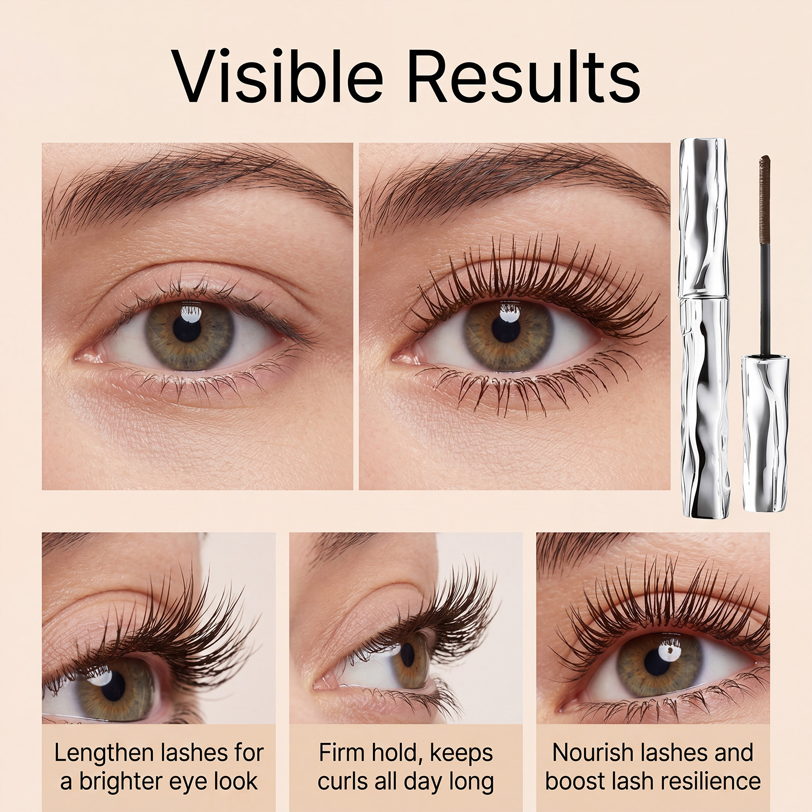 (Black) Length Curling Primer Mascara Black Separated Clump Free Long Lasting Waterproof Easy Brushing Eye Makeup Cosmetic