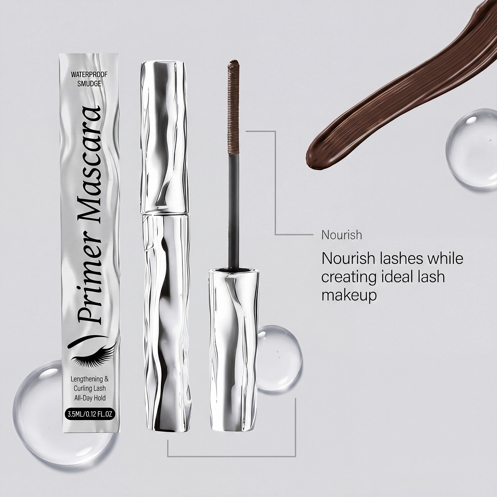 (Black) Length Curling Primer Mascara Black Separated Clump Free Long Lasting Waterproof Easy Brushing Eye Makeup Cosmetic