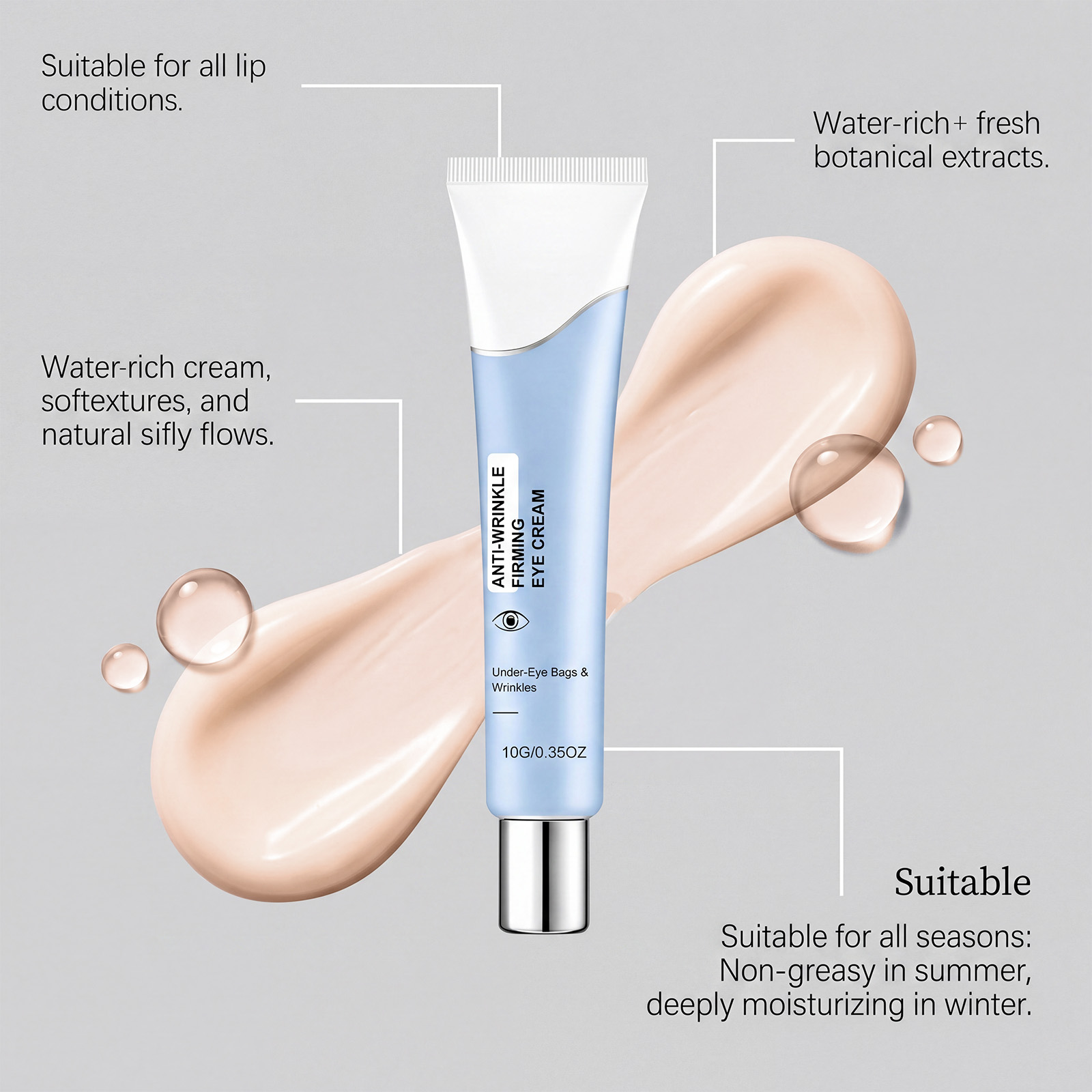 Eye Essence Cream Elastic Hydrating Moisturizing Mild Smooth Comfortable Massage Skin Care Around Eyes