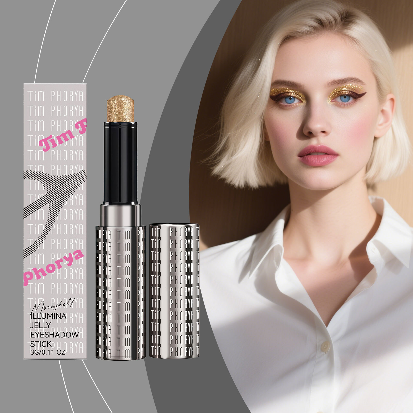 (Rose Pink) Bright Jelly Eyeshadow Stick Pearlescent Ivory Clear Watery Shimmer Multi Shades Daily Date Face Highlight