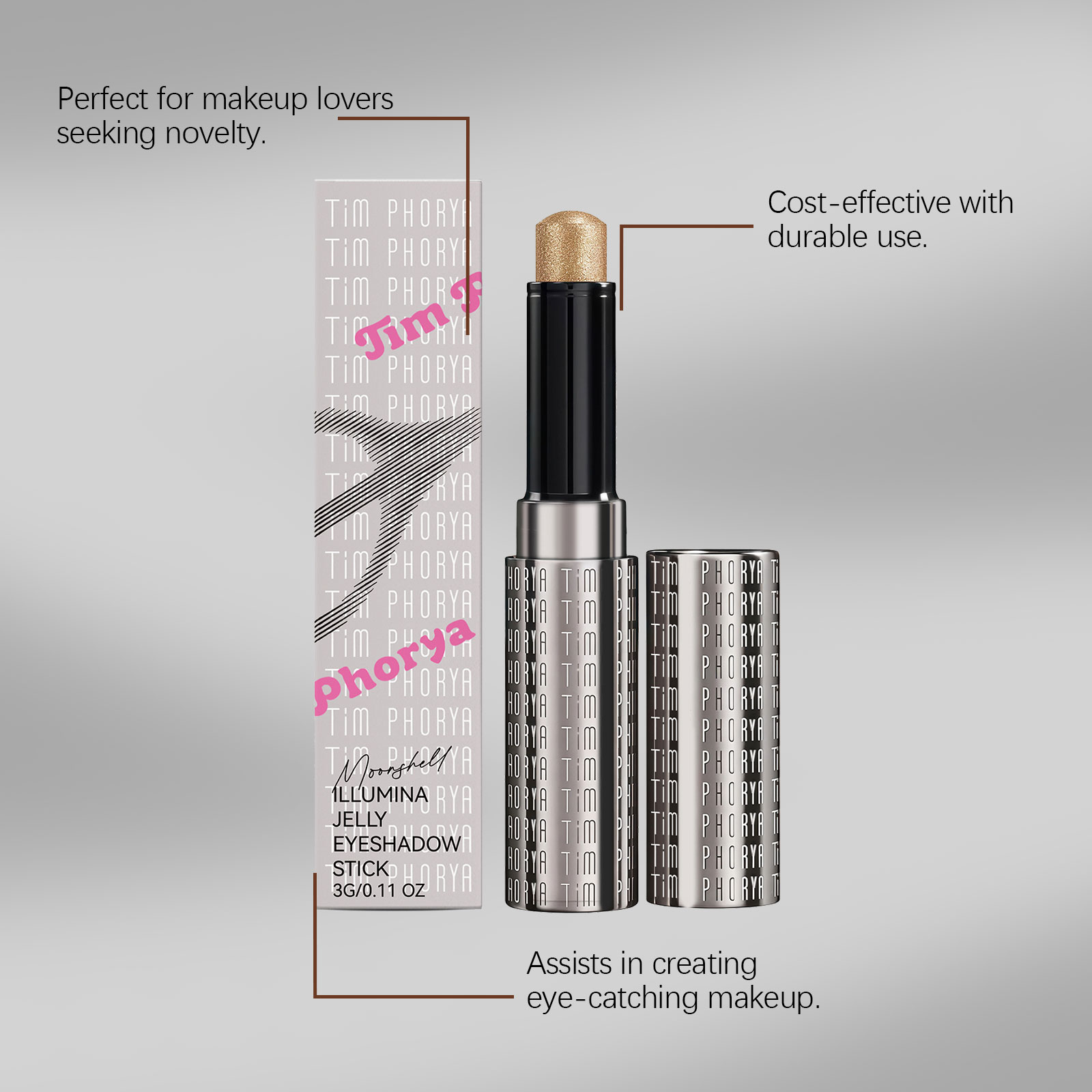 (Rose Pink) Bright Jelly Eyeshadow Stick Pearlescent Ivory Clear Watery Shimmer Multi Shades Daily Date Face Highlight