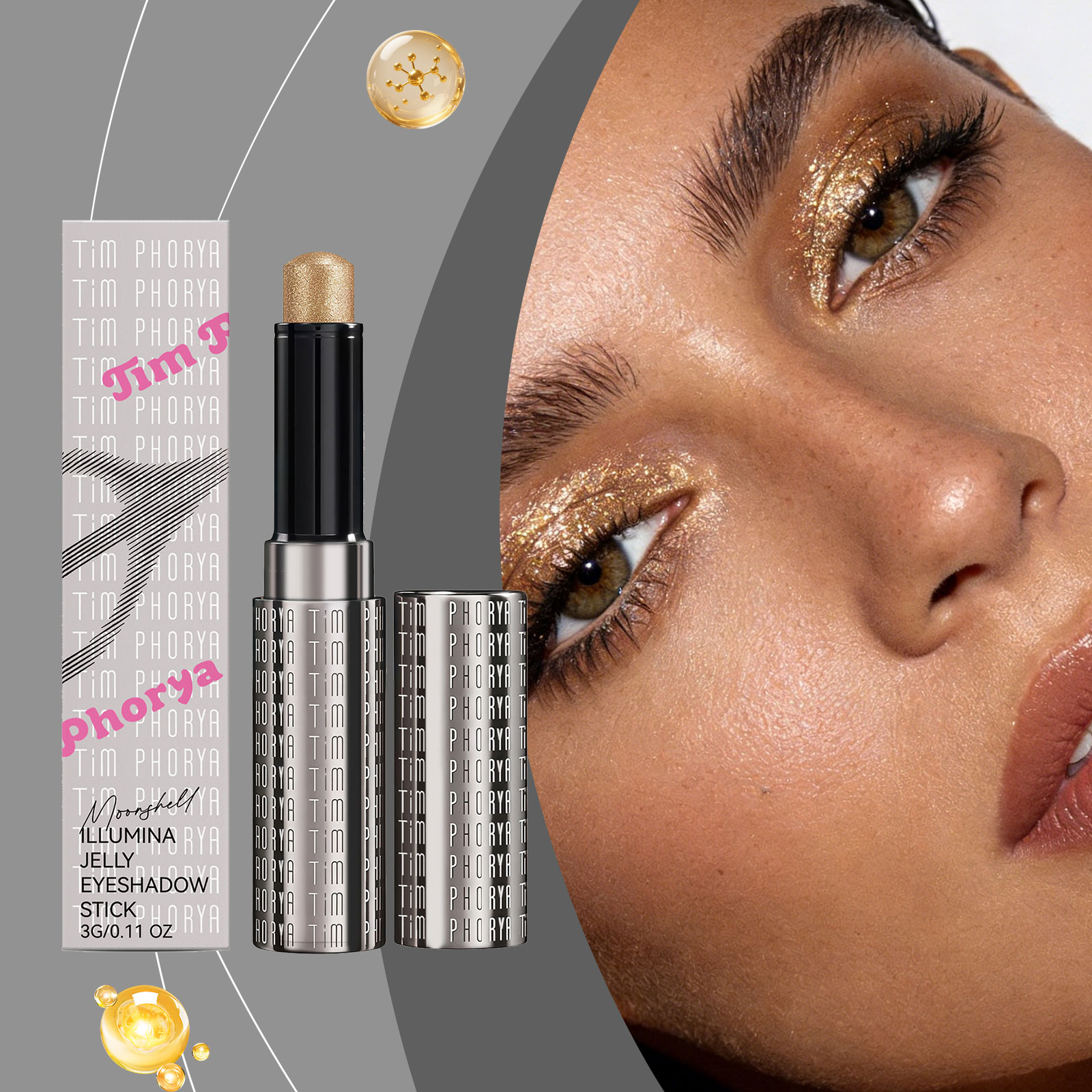(Rose Pink) Bright Jelly Eyeshadow Stick Pearlescent Ivory Clear Watery Shimmer Multi Shades Daily Date Face Highlight