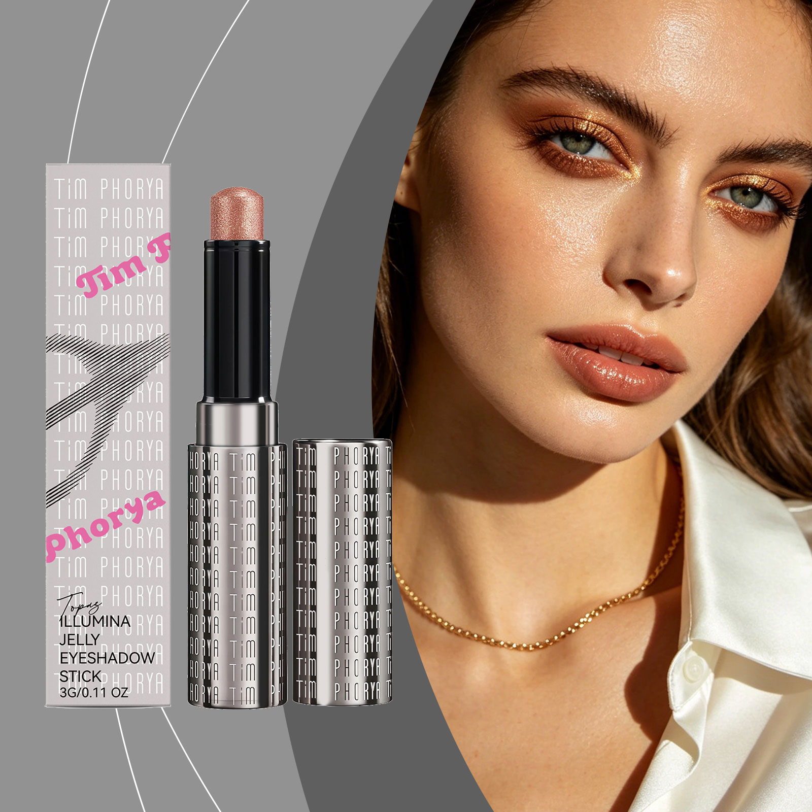 (Rose Pink) Bright Jelly Eyeshadow Stick Pearlescent Ivory Clear Watery Shimmer Multi Shades Daily Date Face Highlight