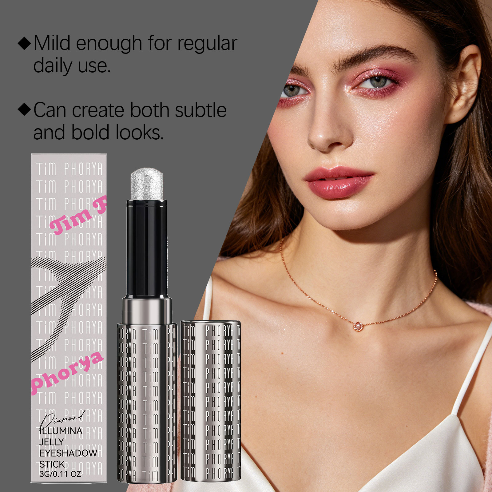 (Rose Pink) Bright Jelly Eyeshadow Stick Pearlescent Ivory Clear Watery Shimmer Multi Shades Daily Date Face Highlight