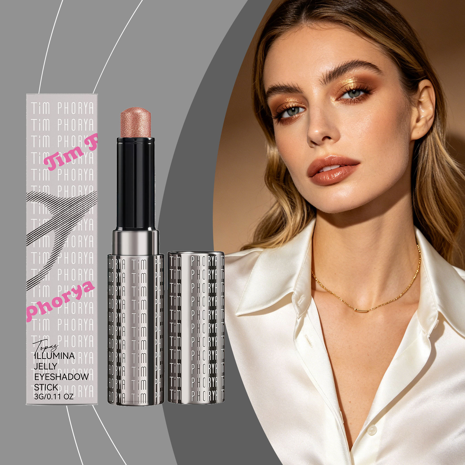 (Rose Pink) Bright Jelly Eyeshadow Stick Pearlescent Ivory Clear Watery Shimmer Multi Shades Daily Date Face Highlight