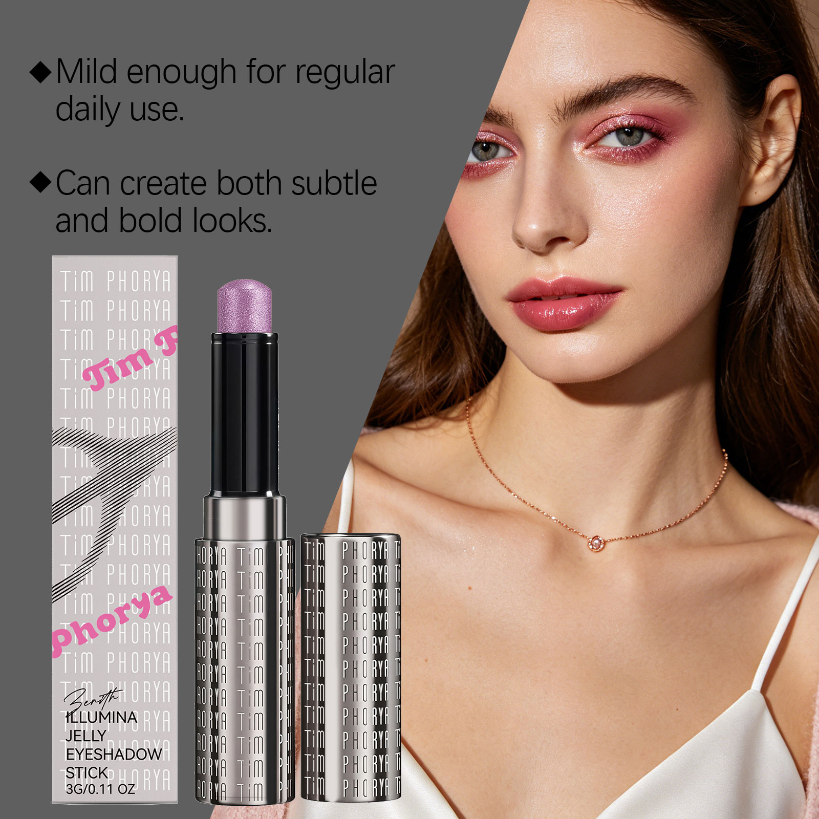 (Rose Pink) Bright Jelly Eyeshadow Stick Pearlescent Ivory Clear Watery Shimmer Multi Shades Daily Date Face Highlight