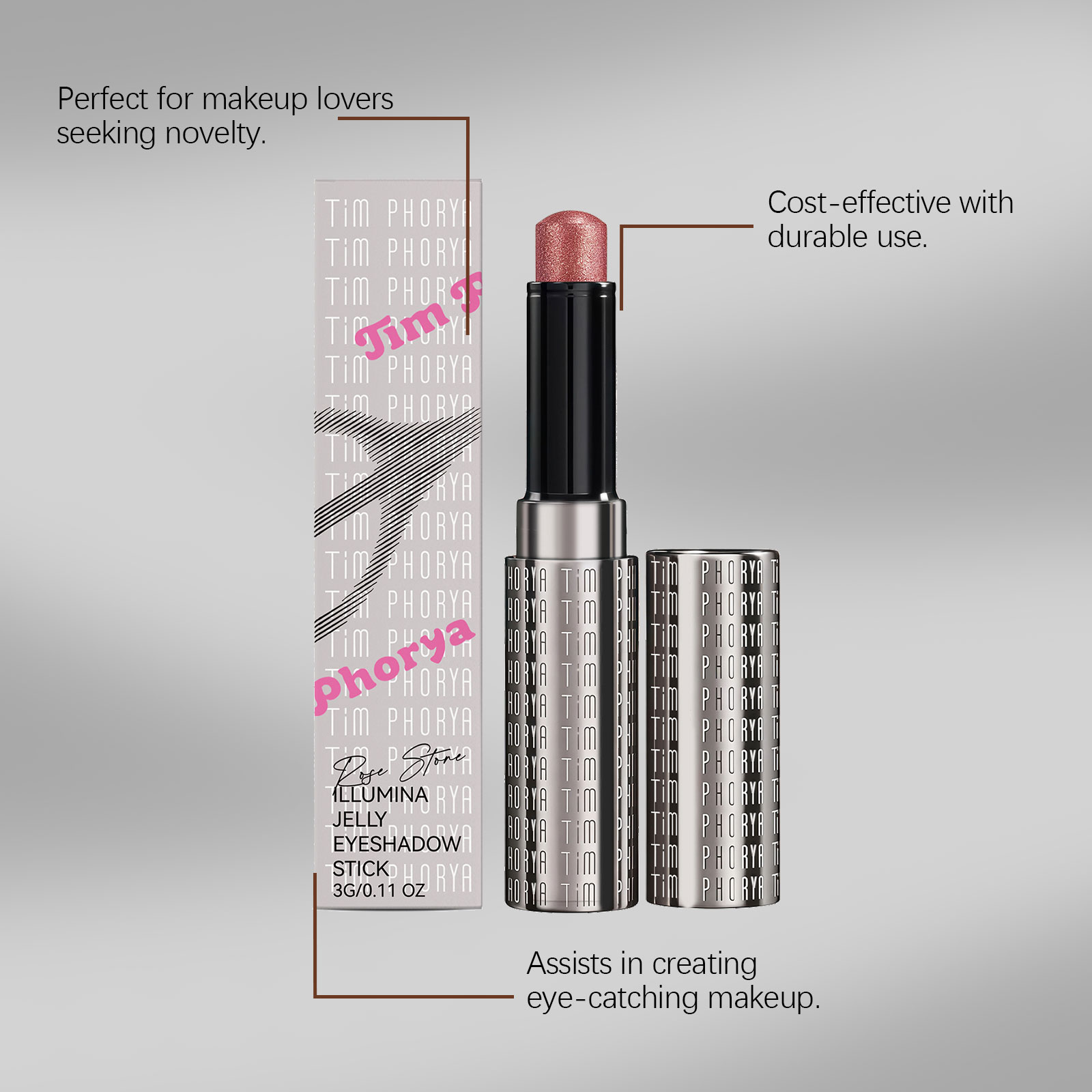 (Rose Pink) Bright Jelly Eyeshadow Stick Pearlescent Ivory Clear Watery Shimmer Multi Shades Daily Date Face Highlight