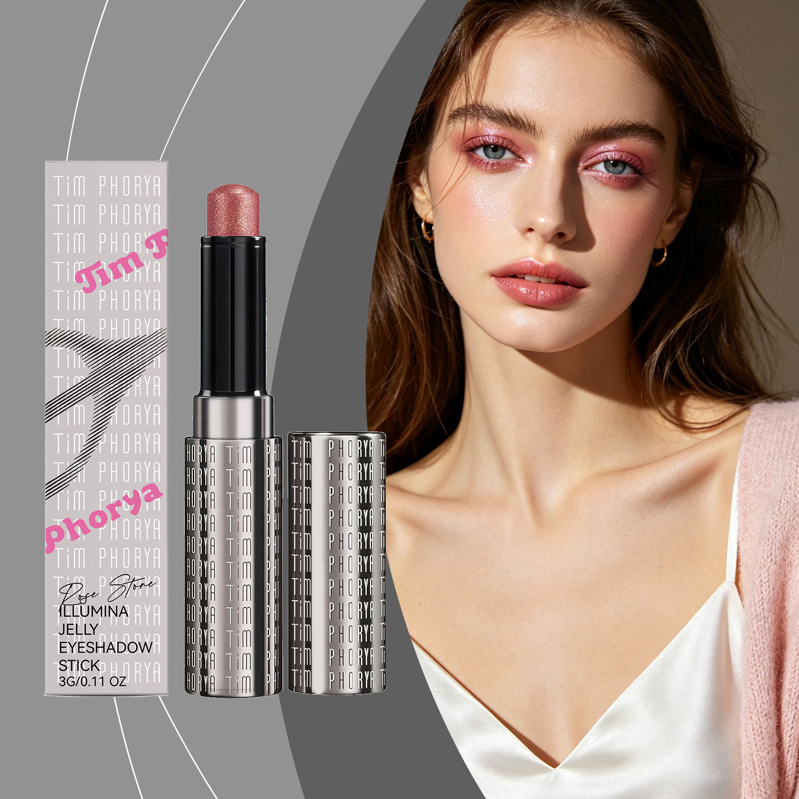 (Rose Pink) Bright Jelly Eyeshadow Stick Pearlescent Ivory Clear Watery Shimmer Multi Shades Daily Date Face Highlight