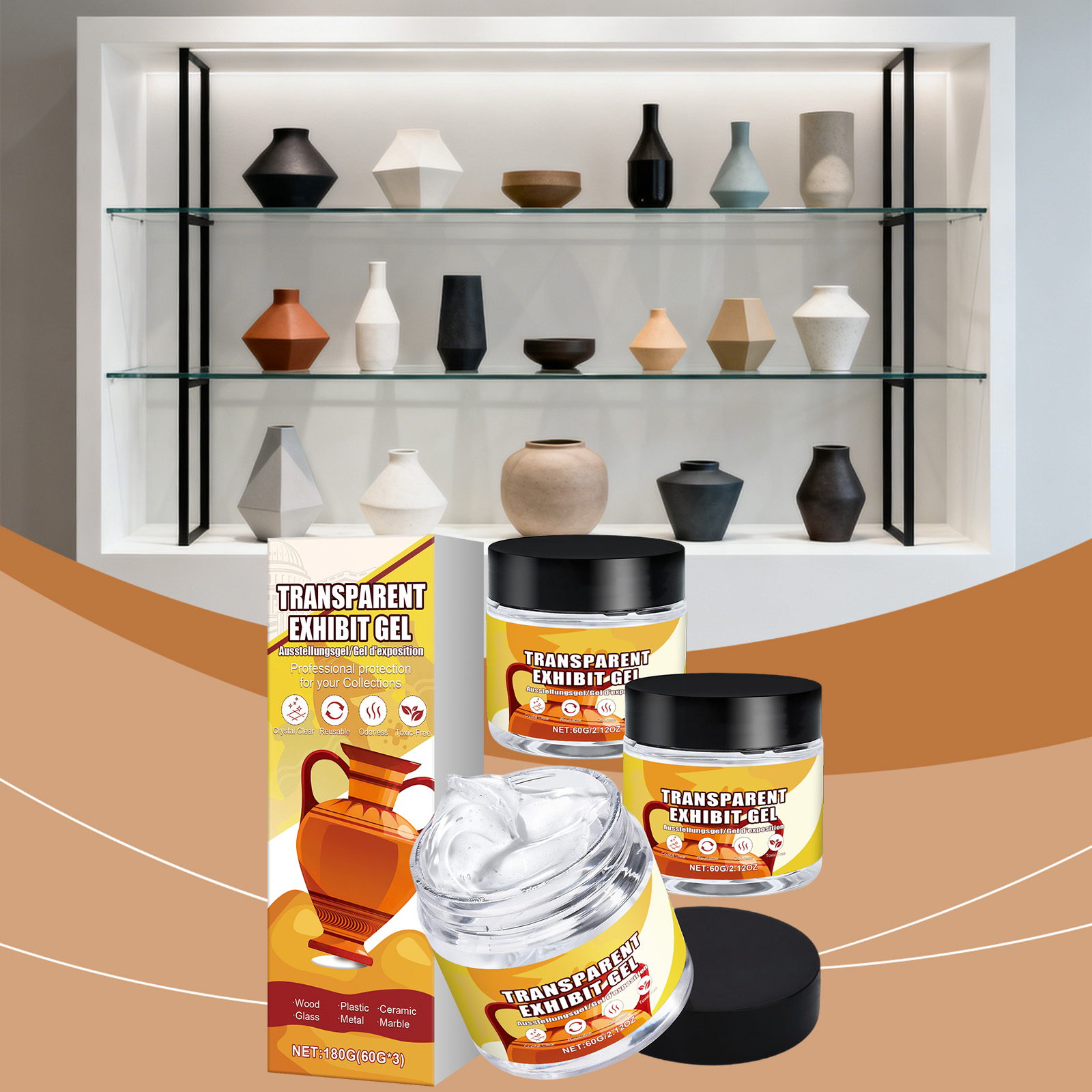 Clear Display Gel Stable Base Protective Adhesive For Exhibits Collections Window Counter Display Usage Special
