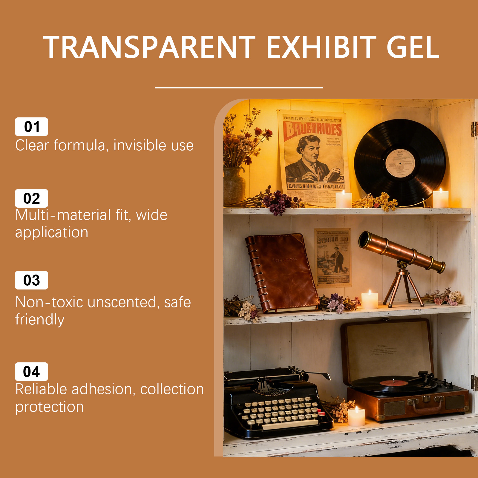 Clear Display Gel Stable Base Protective Adhesive For Exhibits Collections Window Counter Display Usage Special