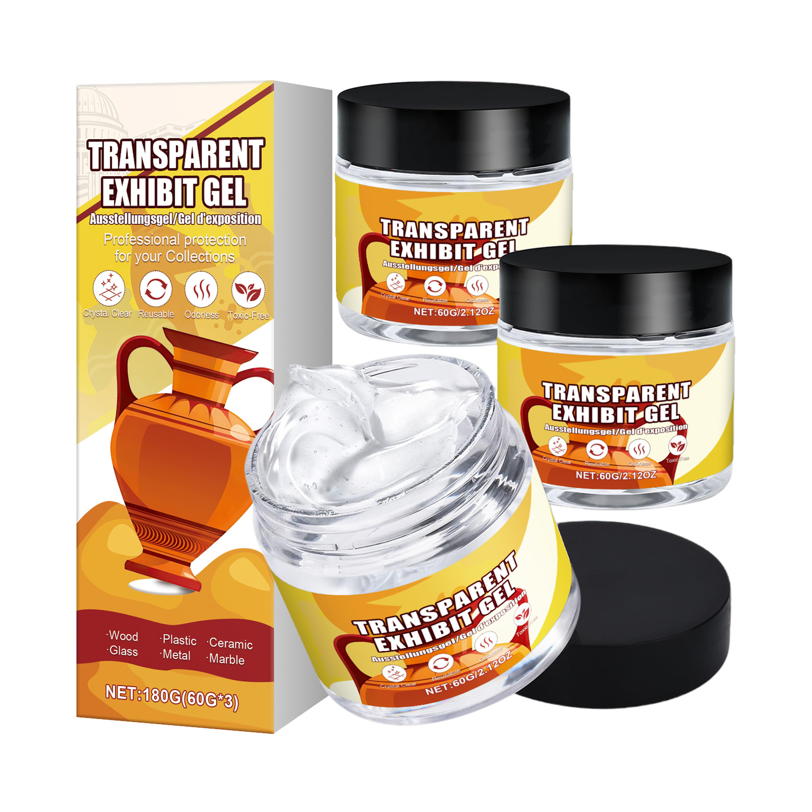 Clear Display Gel Stable Base Protective Adhesive For Exhibits Collections Window Counter Display Usage Special