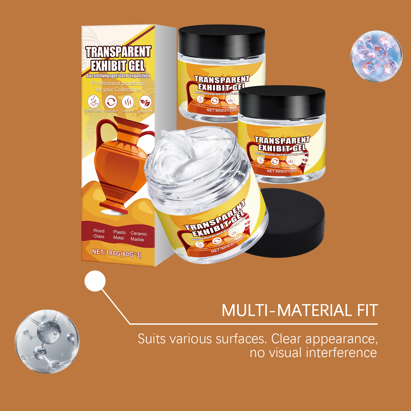 Clear Display Gel Stable Base Protective Adhesive For Exhibits Collections Window Counter Display Usage Special