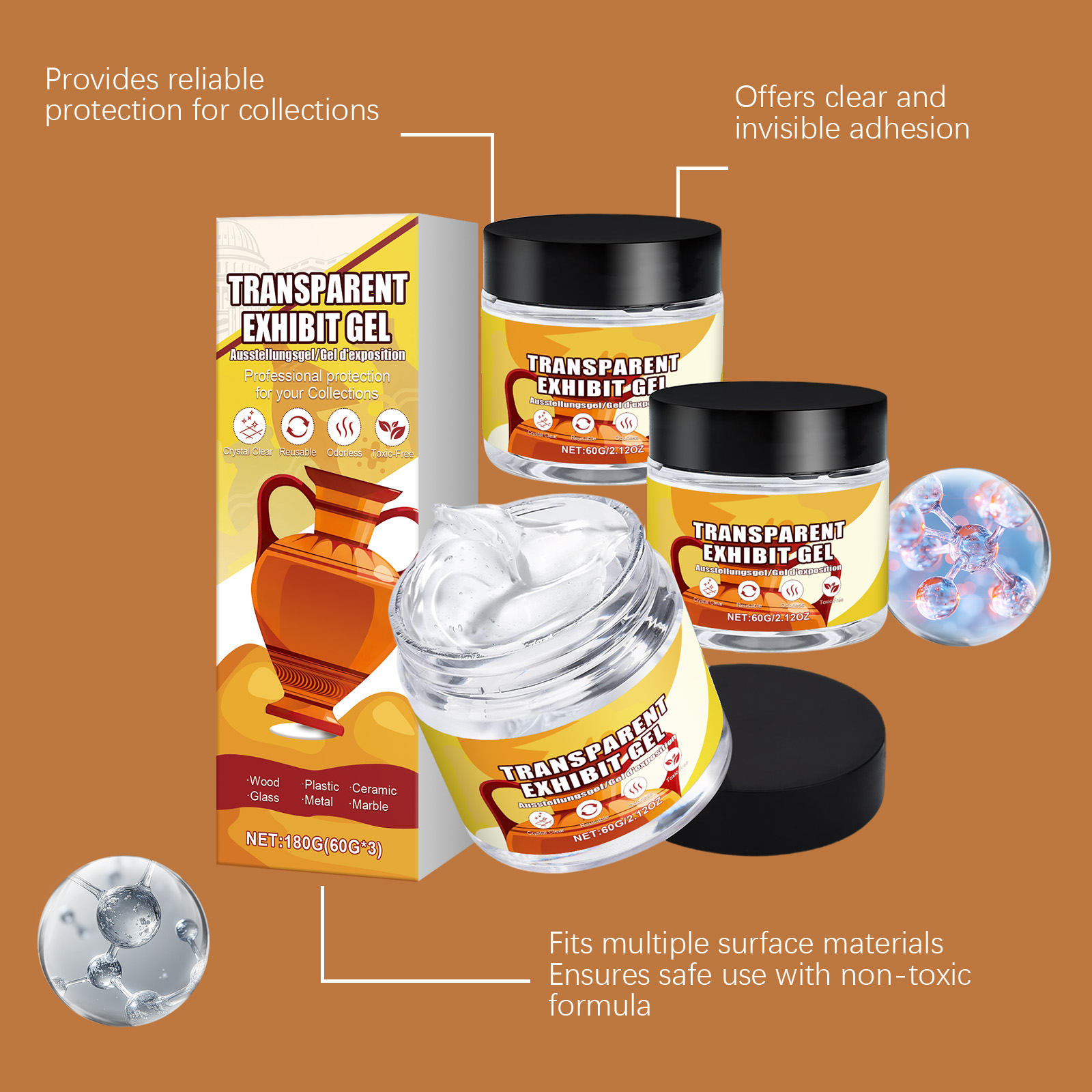 Clear Display Gel Stable Base Protective Adhesive For Exhibits Collections Window Counter Display Usage Special