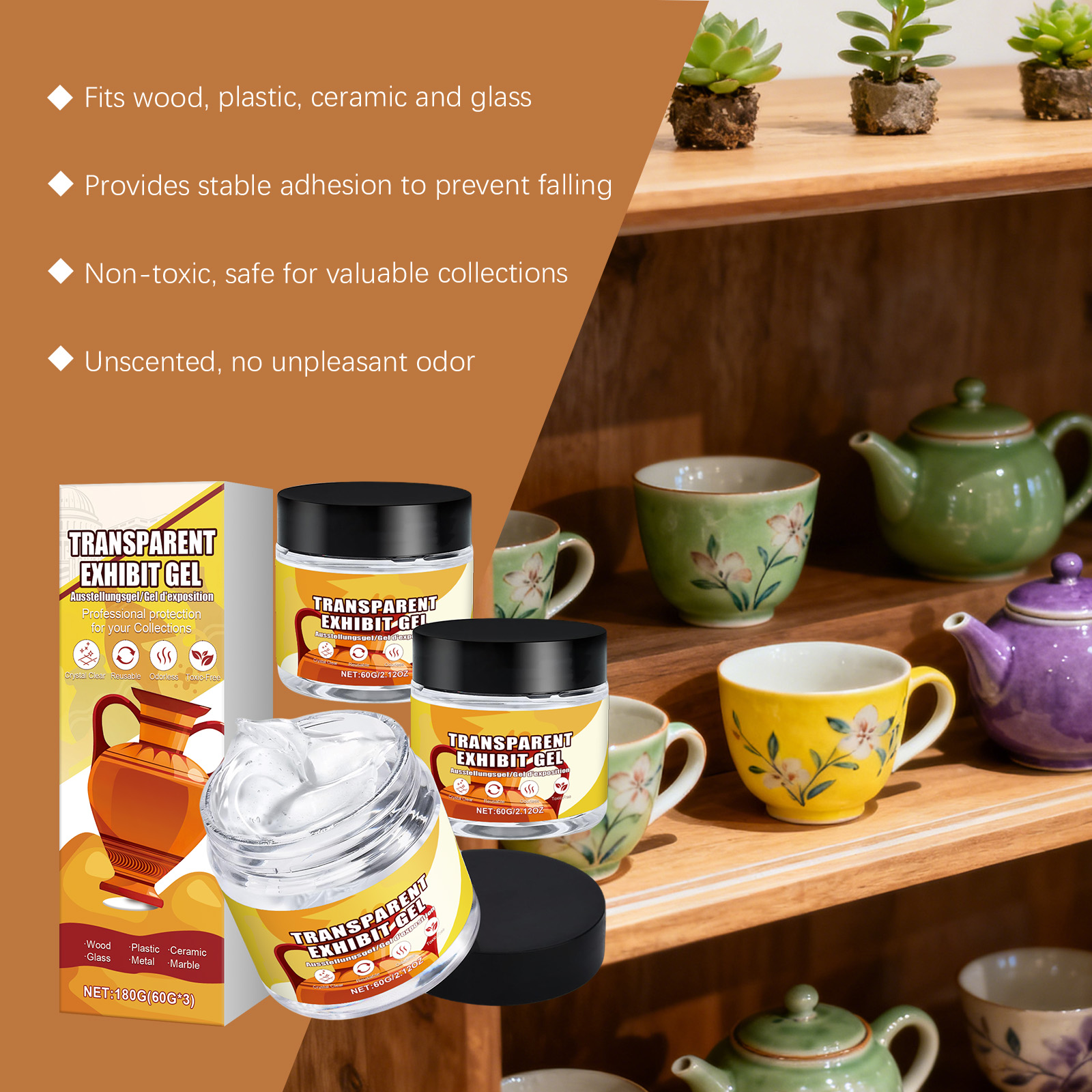 Clear Display Gel Stable Base Protective Adhesive For Exhibits Collections Window Counter Display Usage Special