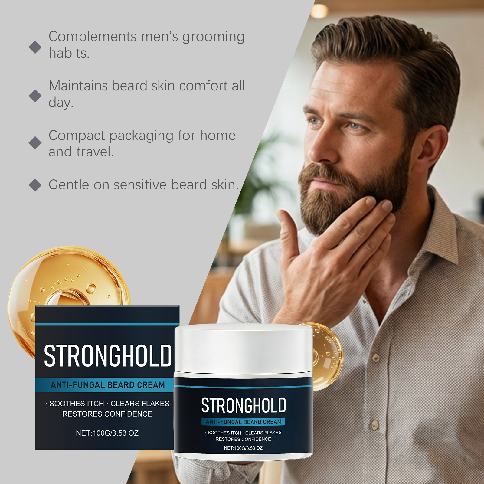 Male Beard Care Cream Mild Refreshing Texture Clean Moisturizing Daily Men Beard Basic Nourish Treatment