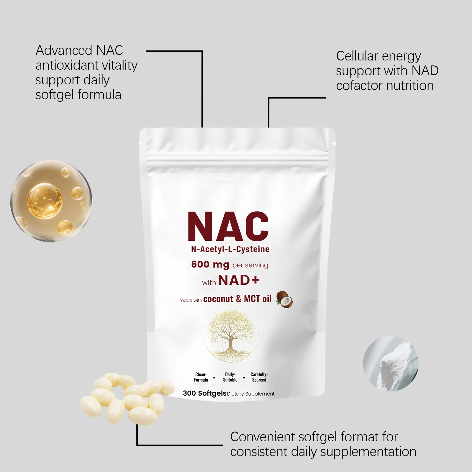Nac Supplement Capsule Mild Ingredient Dietary Supplement Daily Body Care Boost Physical Vitality Support Health