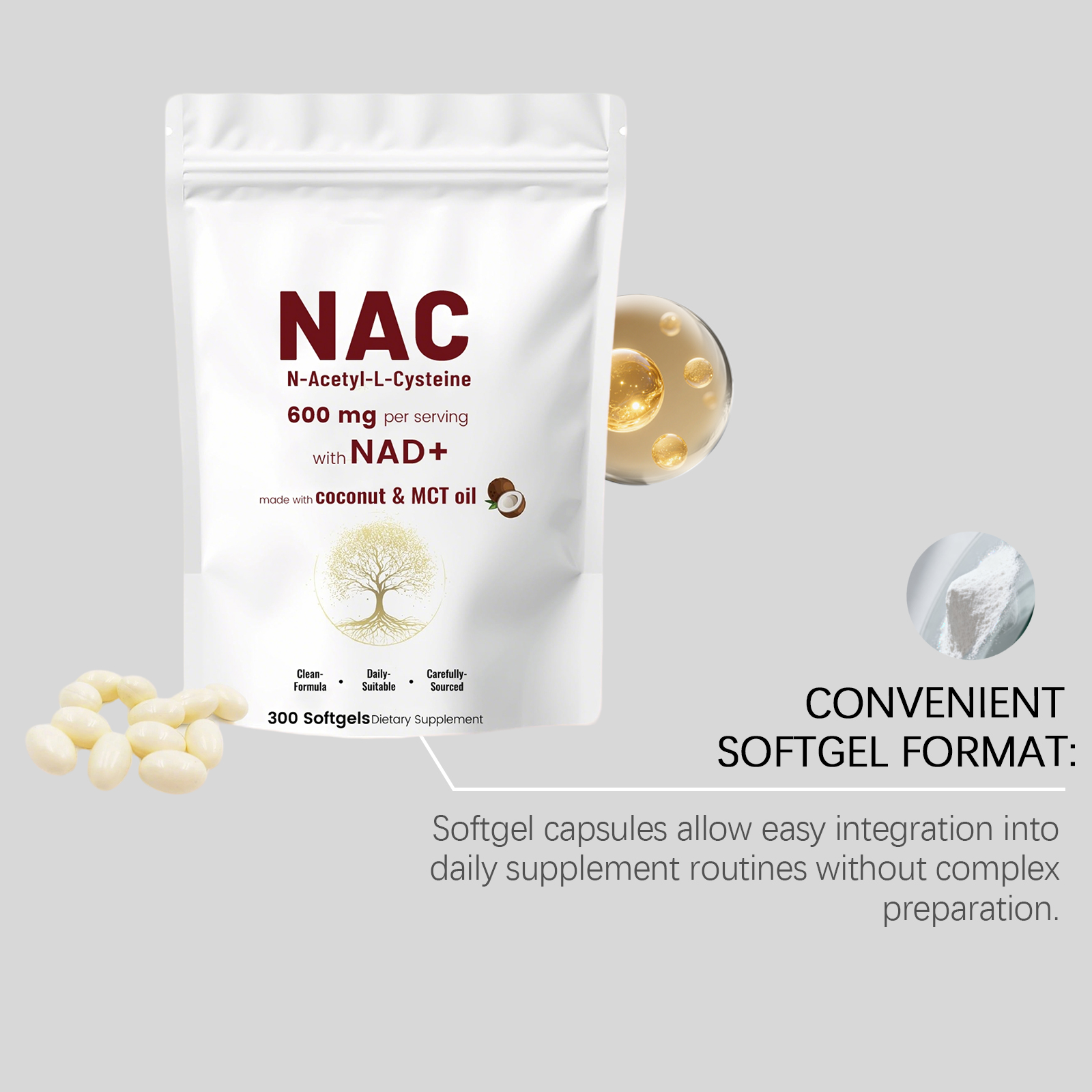 Nac Supplement Capsule Mild Ingredient Dietary Supplement Daily Body Care Boost Physical Vitality Support Health
