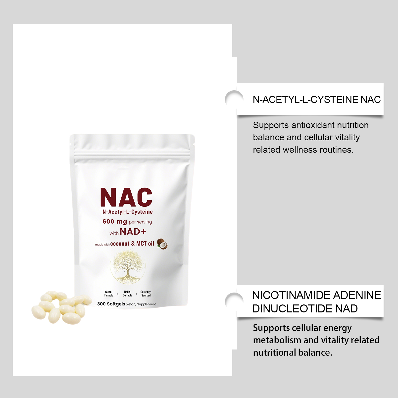 Nac Supplement Capsule Mild Ingredient Dietary Supplement Daily Body Care Boost Physical Vitality Support Health