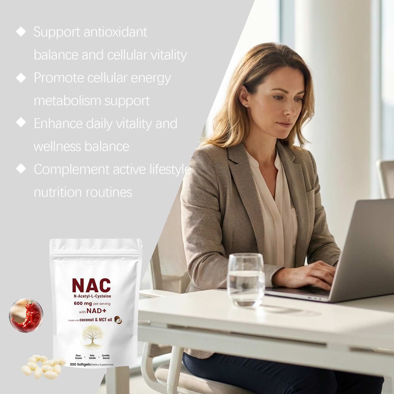 Nac Supplement Capsule Mild Ingredient Dietary Supplement Daily Body Care Boost Physical Vitality Support Health