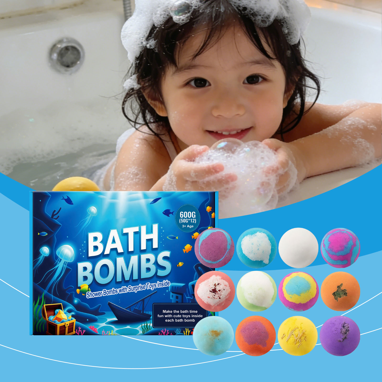 Kids Bath Salt Ball Set Gentle Nourish Clean Body Skin Delicate Daily Bath Fun Soak Balls