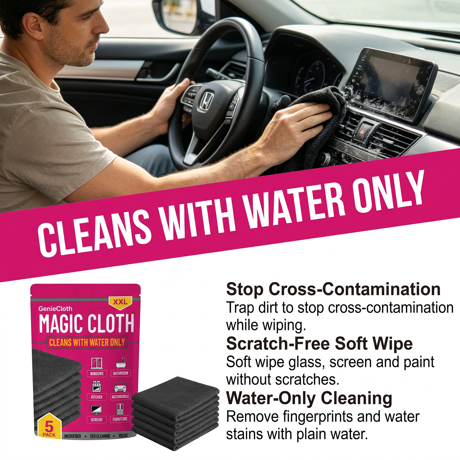 Magic Cloth Gentle Cleaning With Water Multi Purpose Wipes For Glass Bathroom Kitchen Screen Furniture Stains Watermarks