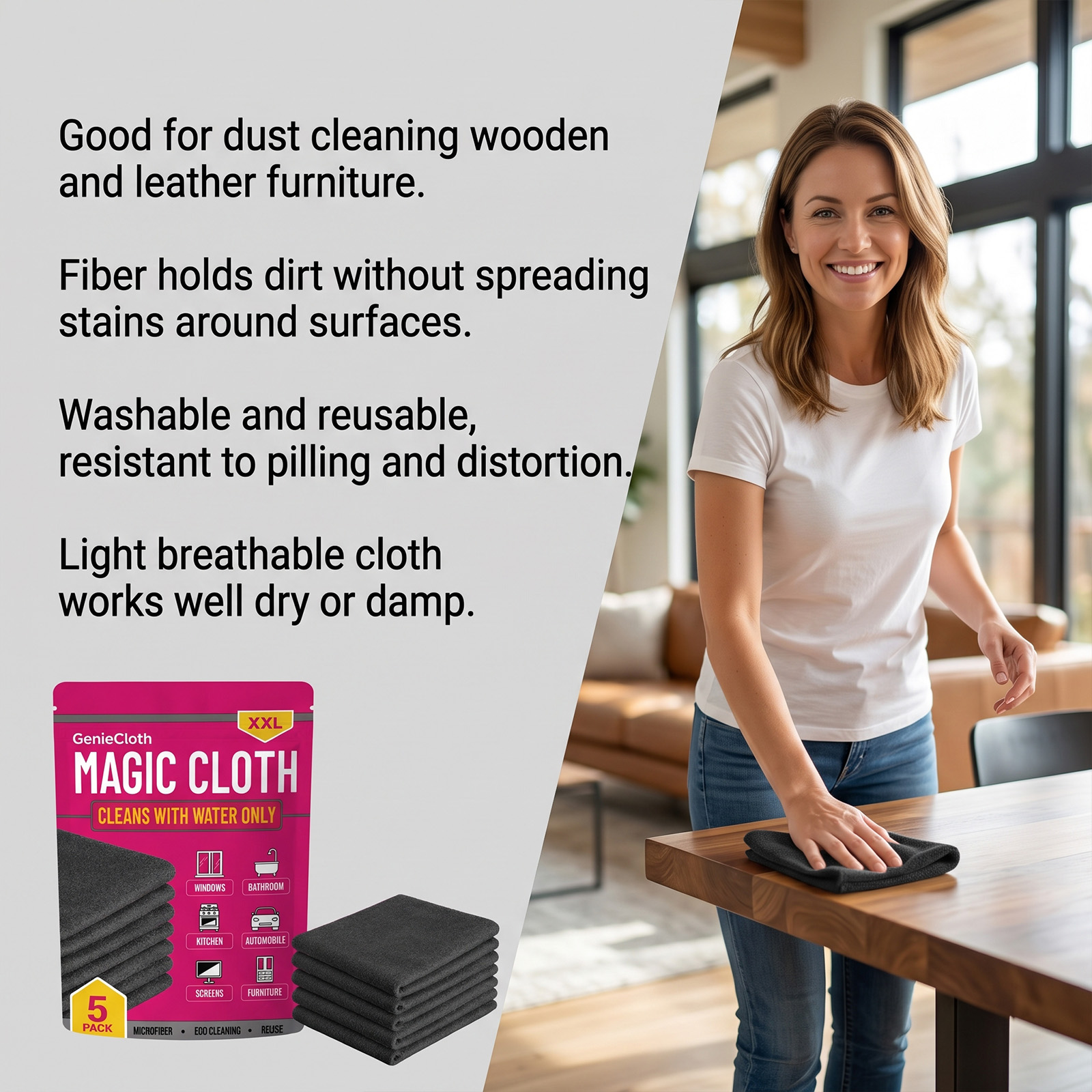 Magic Cloth Gentle Cleaning With Water Multi Purpose Wipes For Glass Bathroom Kitchen Screen Furniture Stains Watermarks