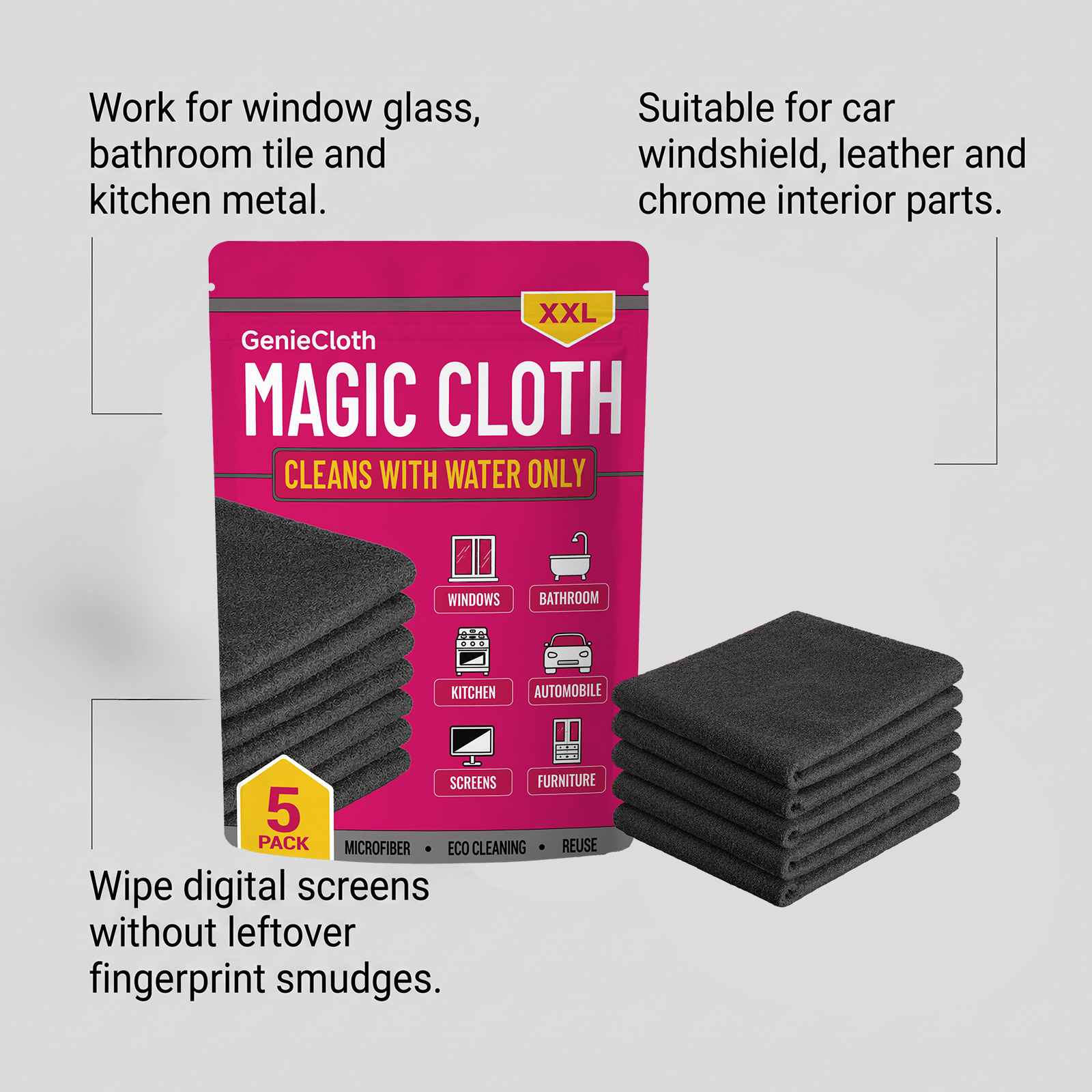 Magic Cloth Gentle Cleaning With Water Multi Purpose Wipes For Glass Bathroom Kitchen Screen Furniture Stains Watermarks