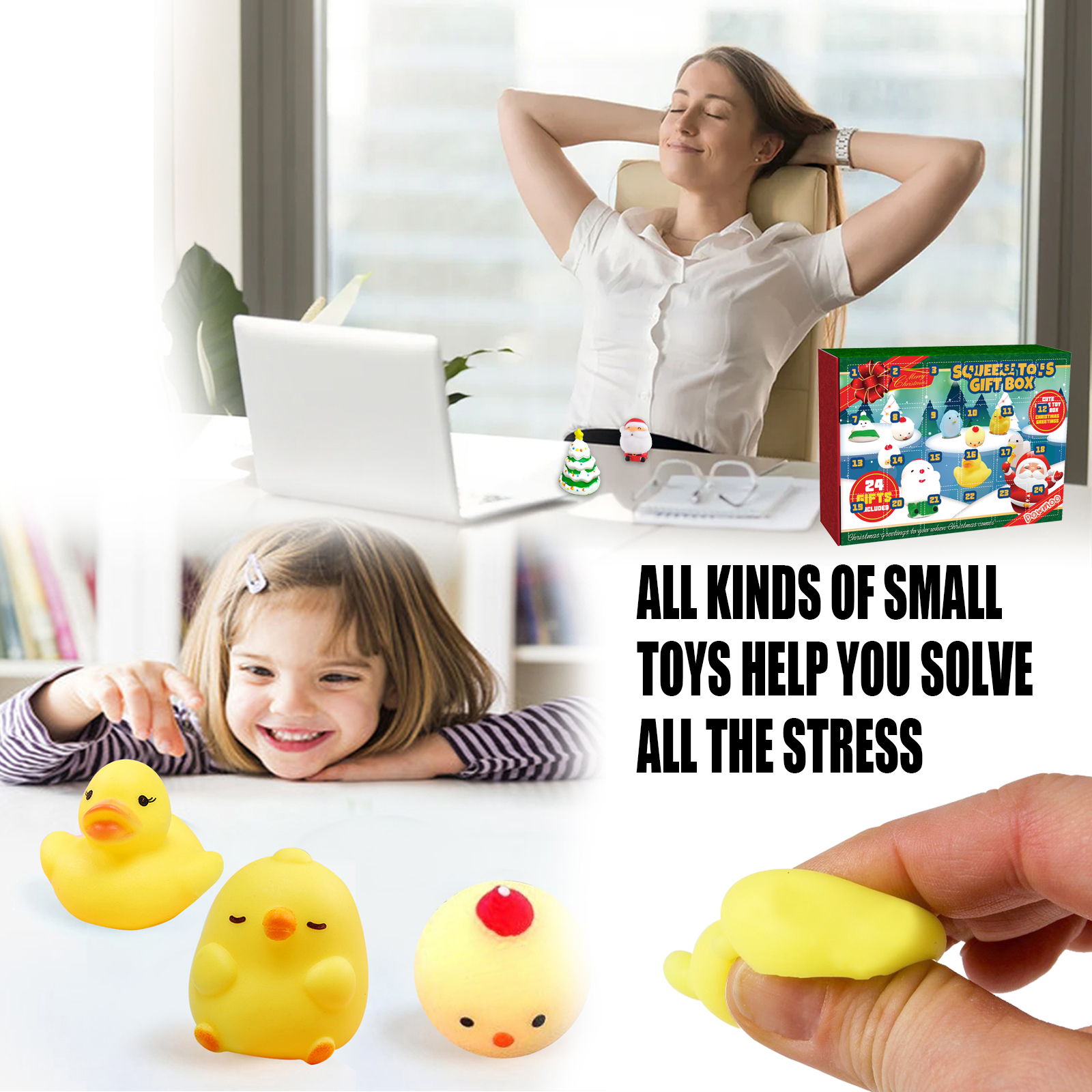 Dowmoo Christmas Squishy Gift Box 24 Grid Countdown Blind Box Stress Relief Cartoon Toy