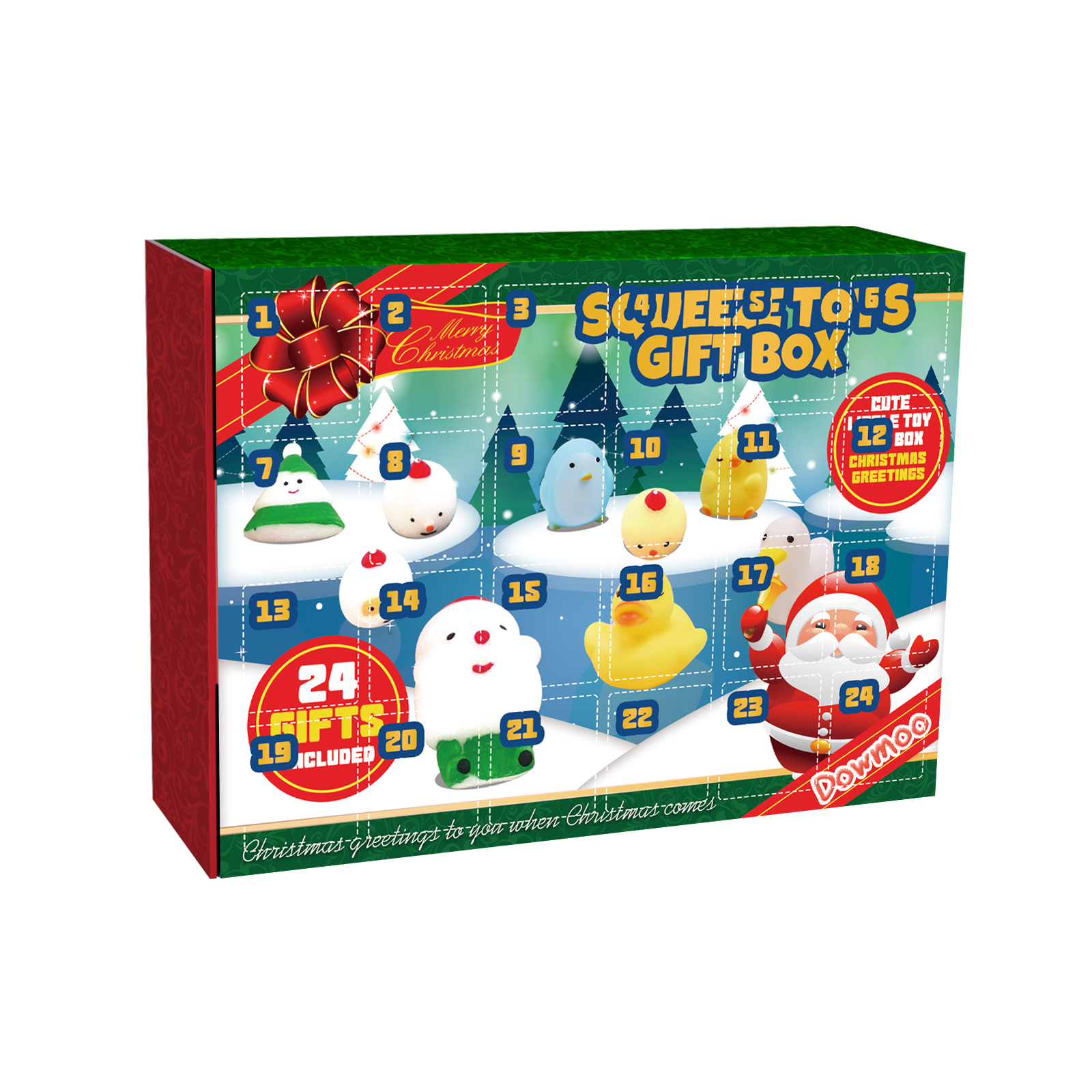 Dowmoo Christmas Squishy Gift Box 24 Grid Countdown Blind Box Stress Relief Cartoon Toy