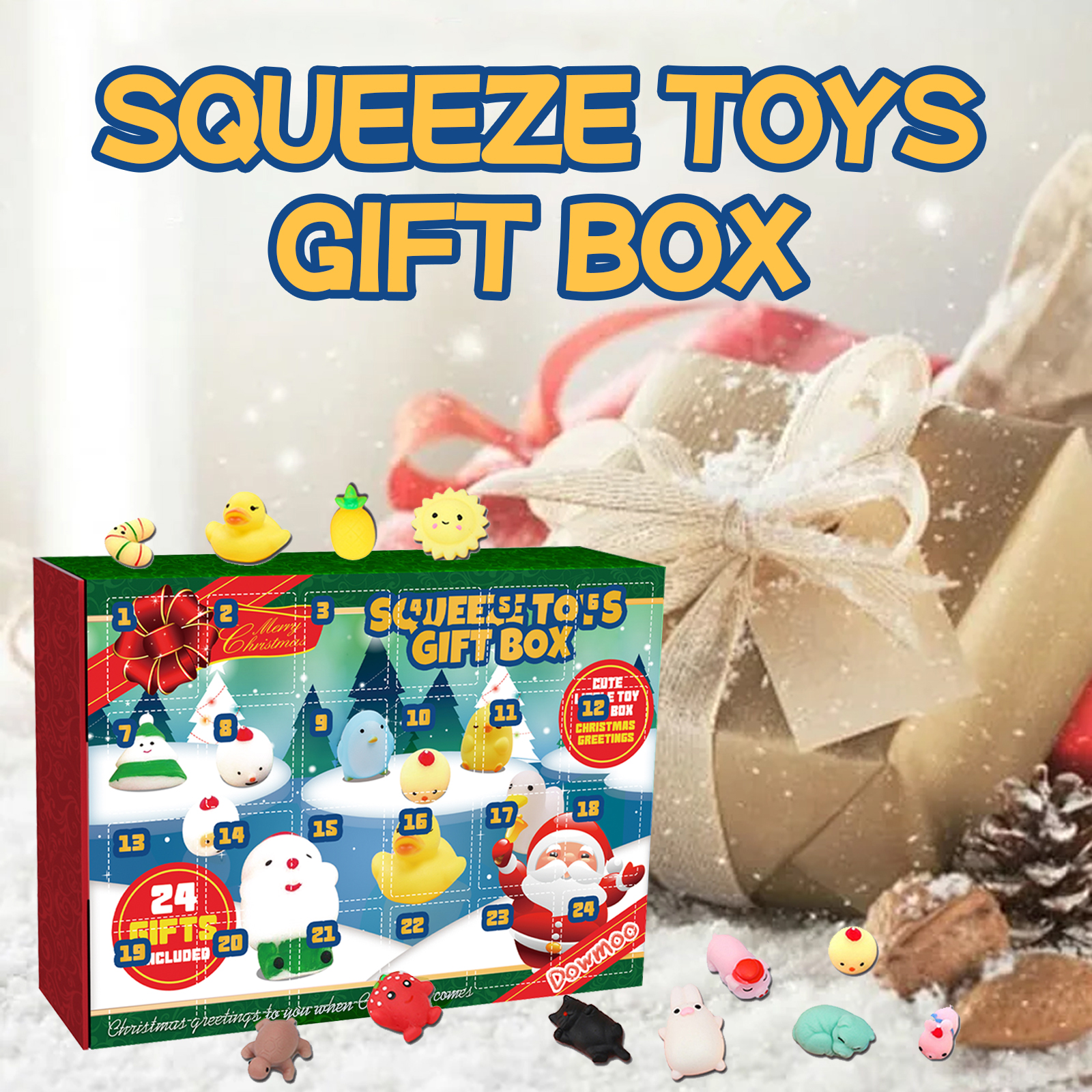 Dowmoo Christmas Squishy Gift Box 24 Grid Countdown Blind Box Stress Relief Cartoon Toy