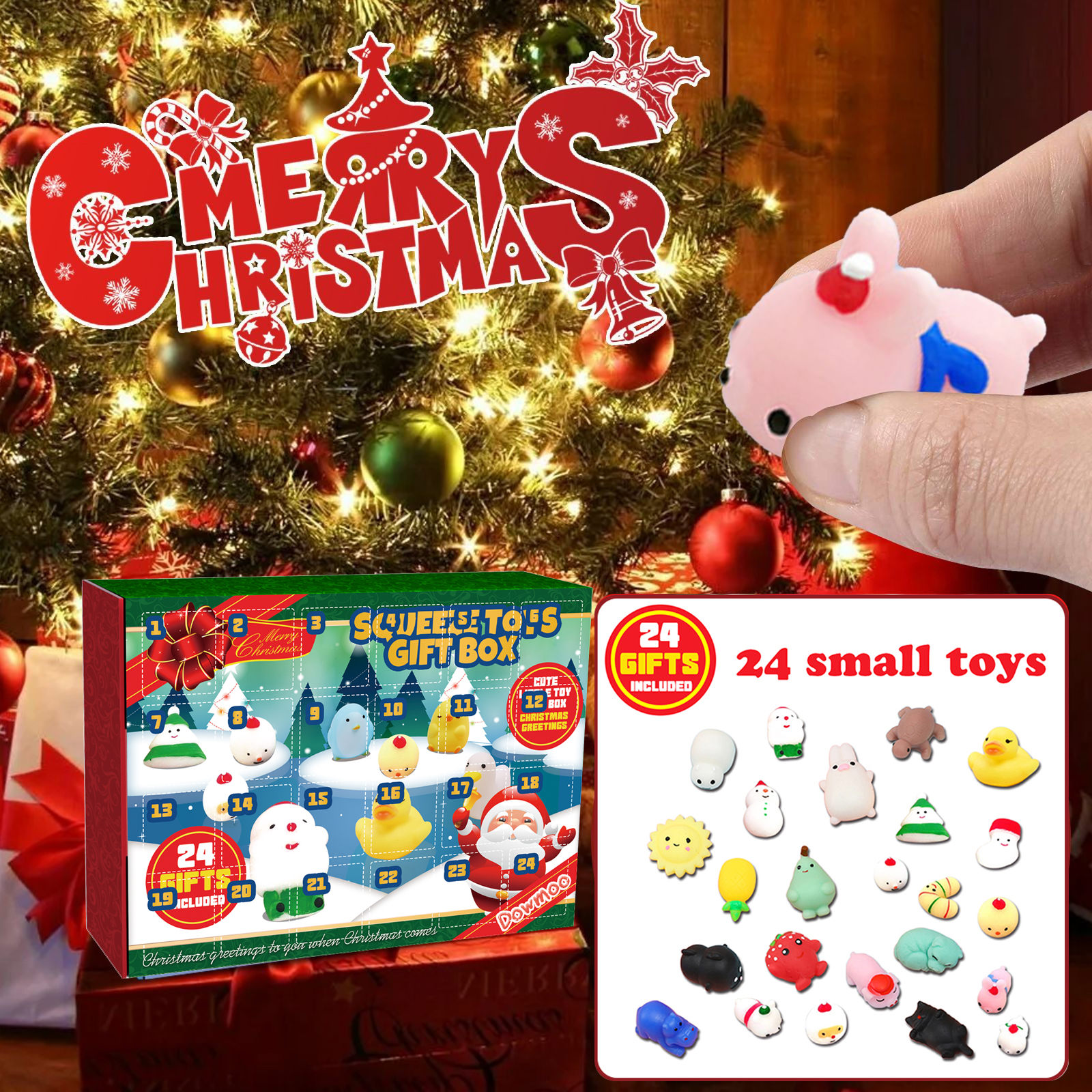 Dowmoo Christmas Squishy Gift Box 24 Grid Countdown Blind Box Stress Relief Cartoon Toy
