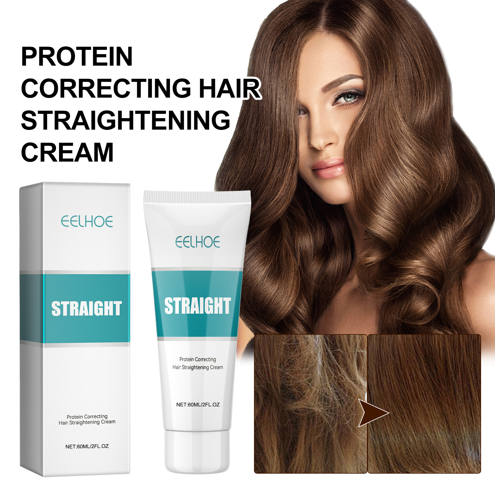 Protein Straightening Hair Cream Smoothing Frizz Control Repairing Damaged Hair For Silky Straight Style Daily Care