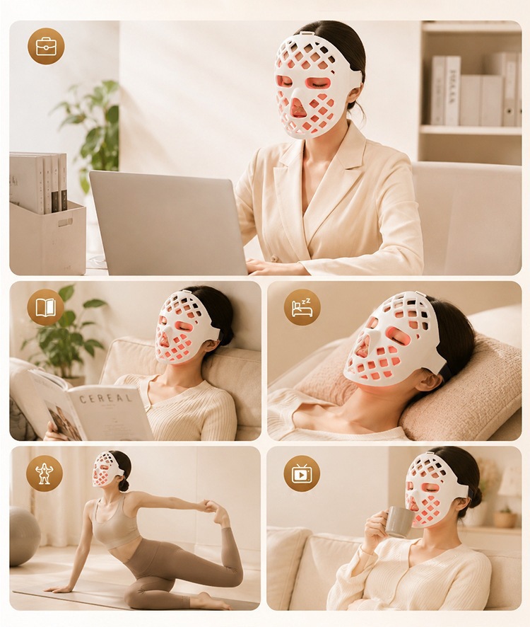 5D Red Light Mask for Face Near Infrared Therapy LED Facial Skin Care Mask for Anti-Aging Skin Rejuvenation Home Use LED Light Therapy Beauty Mask Device