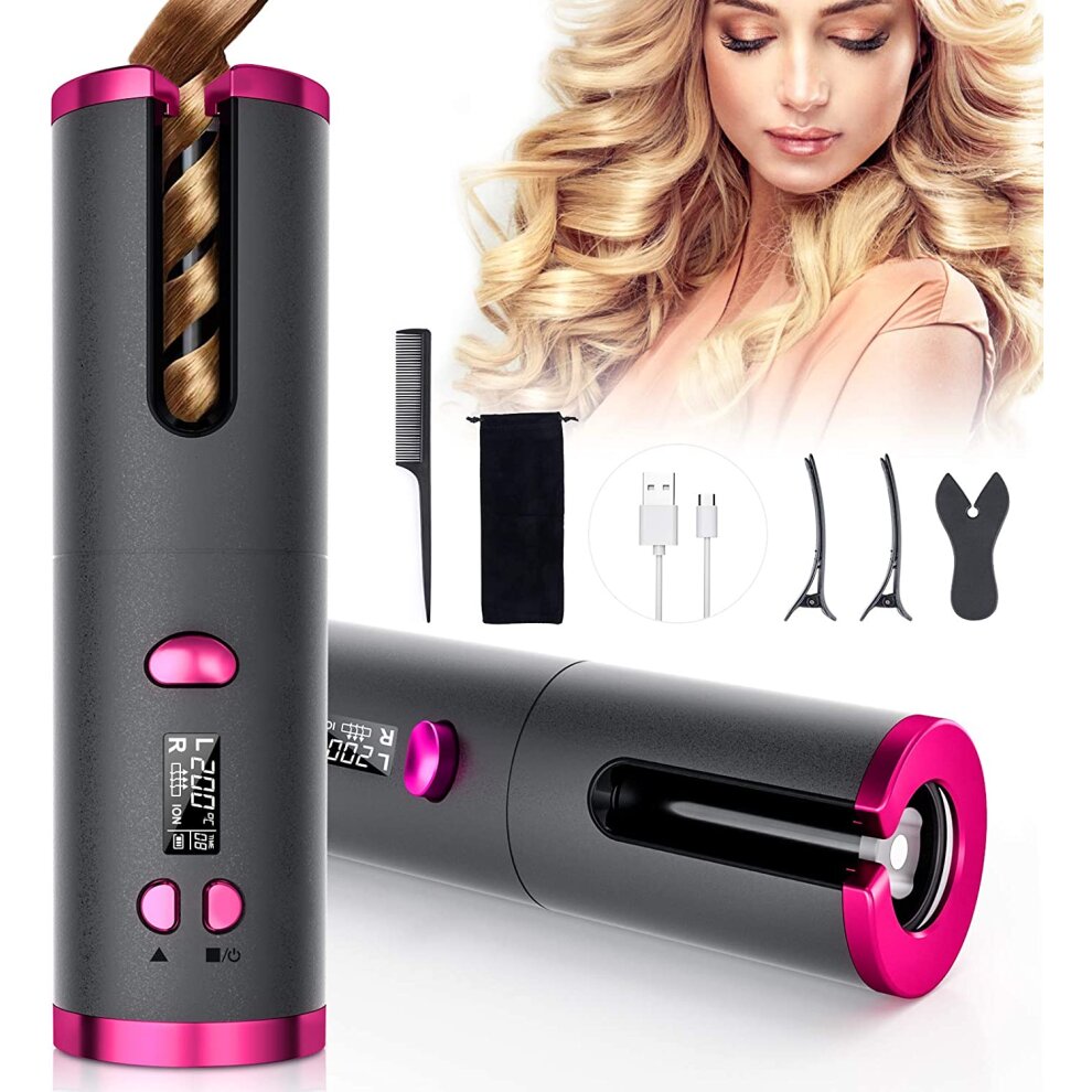Fezax Cordless Auto Hair Curler, Automatic Curling Iron with LCD Display Adjustable Temp