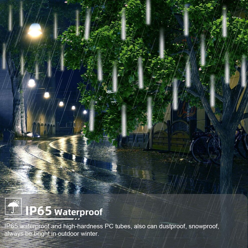 10 Tubes 30CM 360 LED Solar Meteors Rain Lights, String Lights(White)