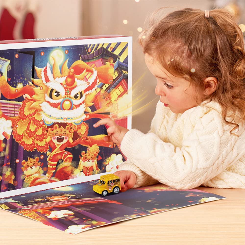 Christmas Advent Calendar with 24Pcs Pull Back Vehicle Toys 2022 24 Days Christmas Countdown Collectible Race Car Playset Souvenir Xmas Decoration Kids Boys Toddlers Party Favors Festive Present Blind Box Surprise Gift