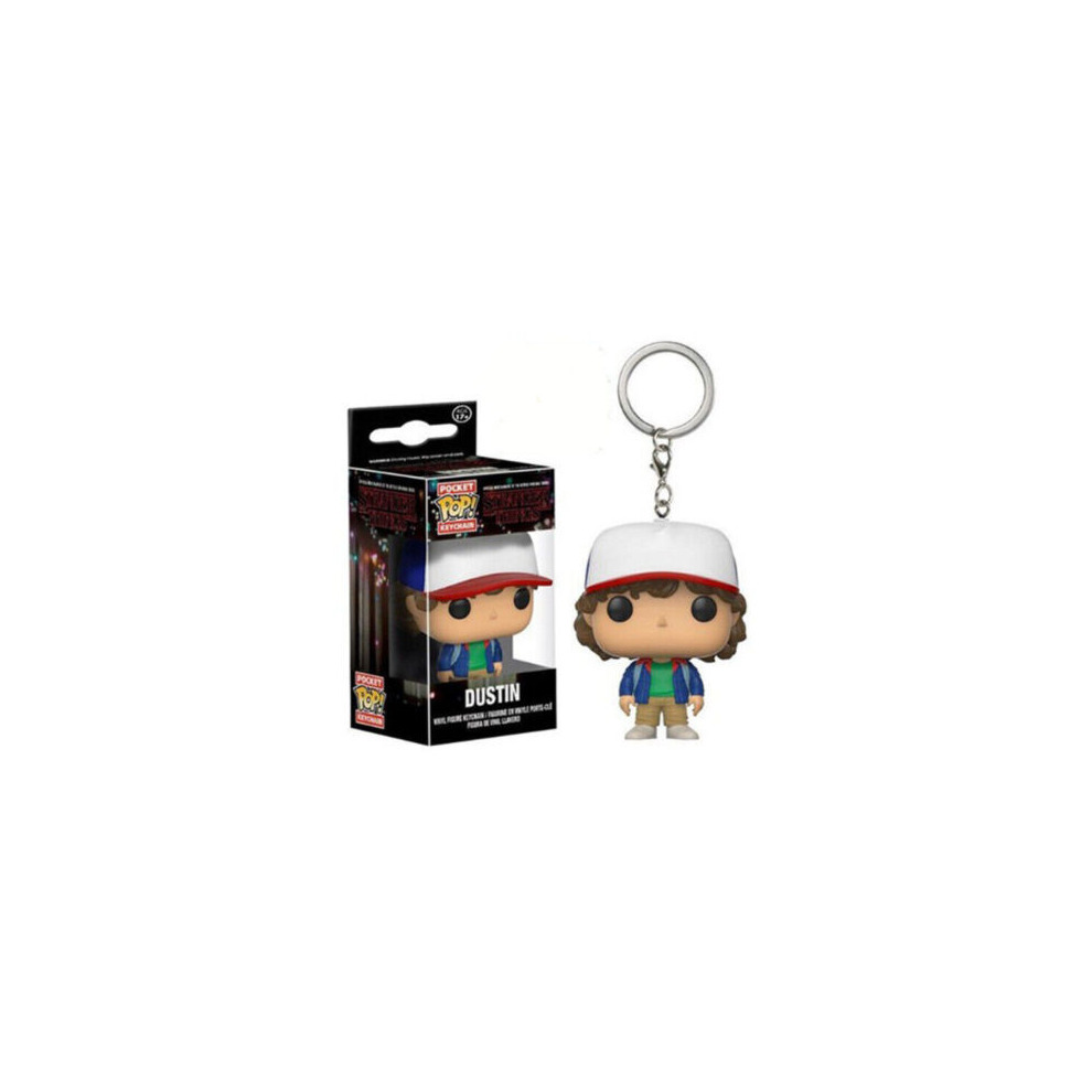 (A Keychian~Dustin) Funko Pop Television Stranger Things Action Figure Steve with Hat-803 Steve-475 Dustin-617 Vinyl Figure Keychian Collectible Model Toys for Kids Birthday Christmas Gifts