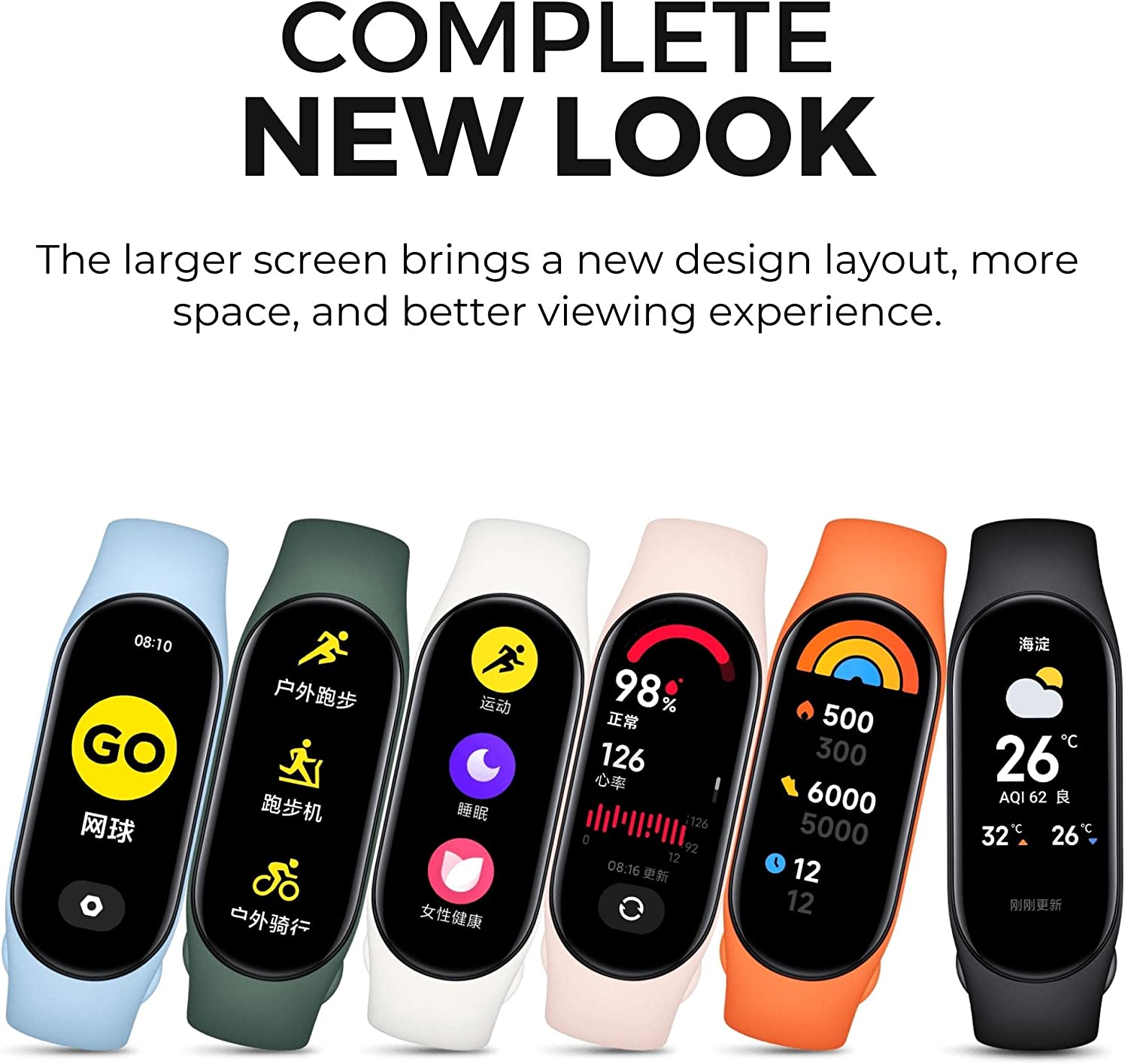 Xiaomi Mi Band 7 Smart Bracelet Waterproof Fitness Tracker Band Women Sports Activity Trackers Bluetooth Smart Watch for iOS Android with Blood Oxygen Fitness Traker eart Rate Sleep Monitor 6 Color AMOLED Screen