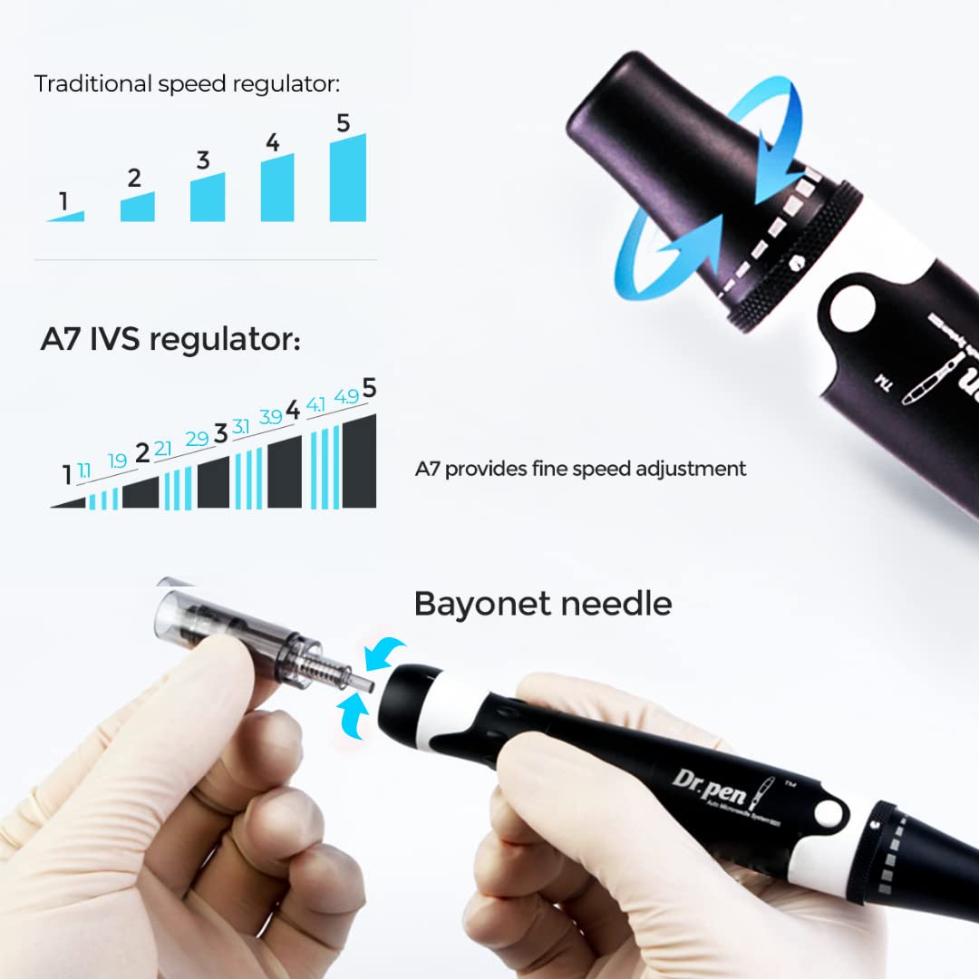 Dr. Pen Ultima A7 Microneedling Pen Professional Derma Pen Electric Automatic Beauty Pen Skin Care Tool Kit for Face and Body Home Personal Use with 5pcs 12pins 5pcs 42pin 5pcs 36pin 5pcs Nano Round Pin Cartridges