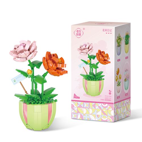 Building Block Bouquet 3D Model Toy Home Decoration Plant Potted Rose Flower Assembly Brick Girl Toy Child Gift