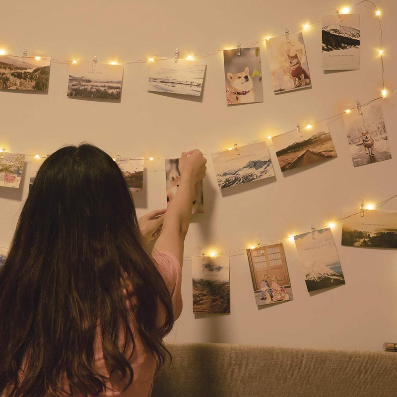 (2M 20 LED) LED Photo Clip String Lights Battery Powered Silver Wire Hanging String Photo Frames Decoration for Bedroom Wedding Party Christmas Photo